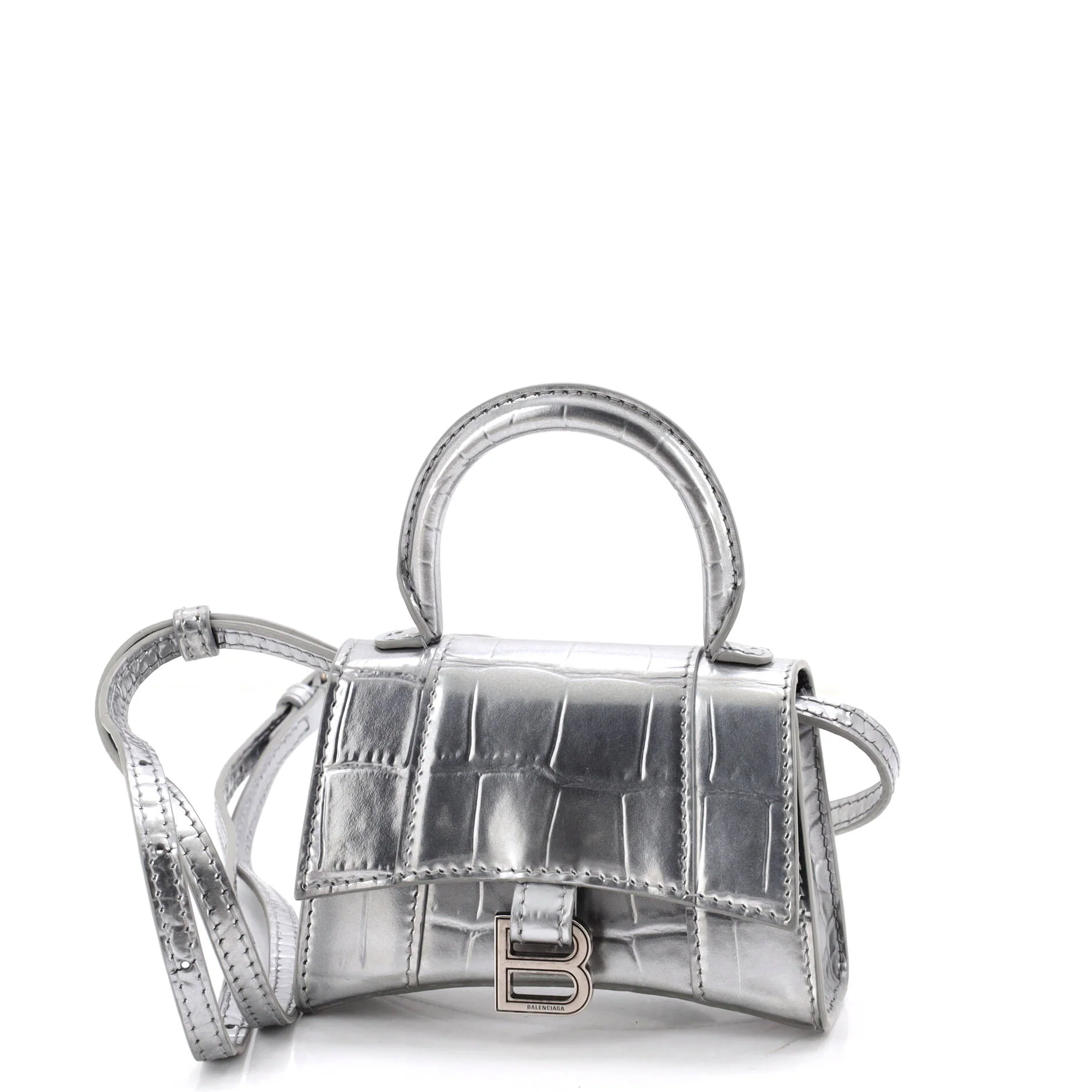 Hourglass Top Handle Bag Crocodile Embossed Leather Mini