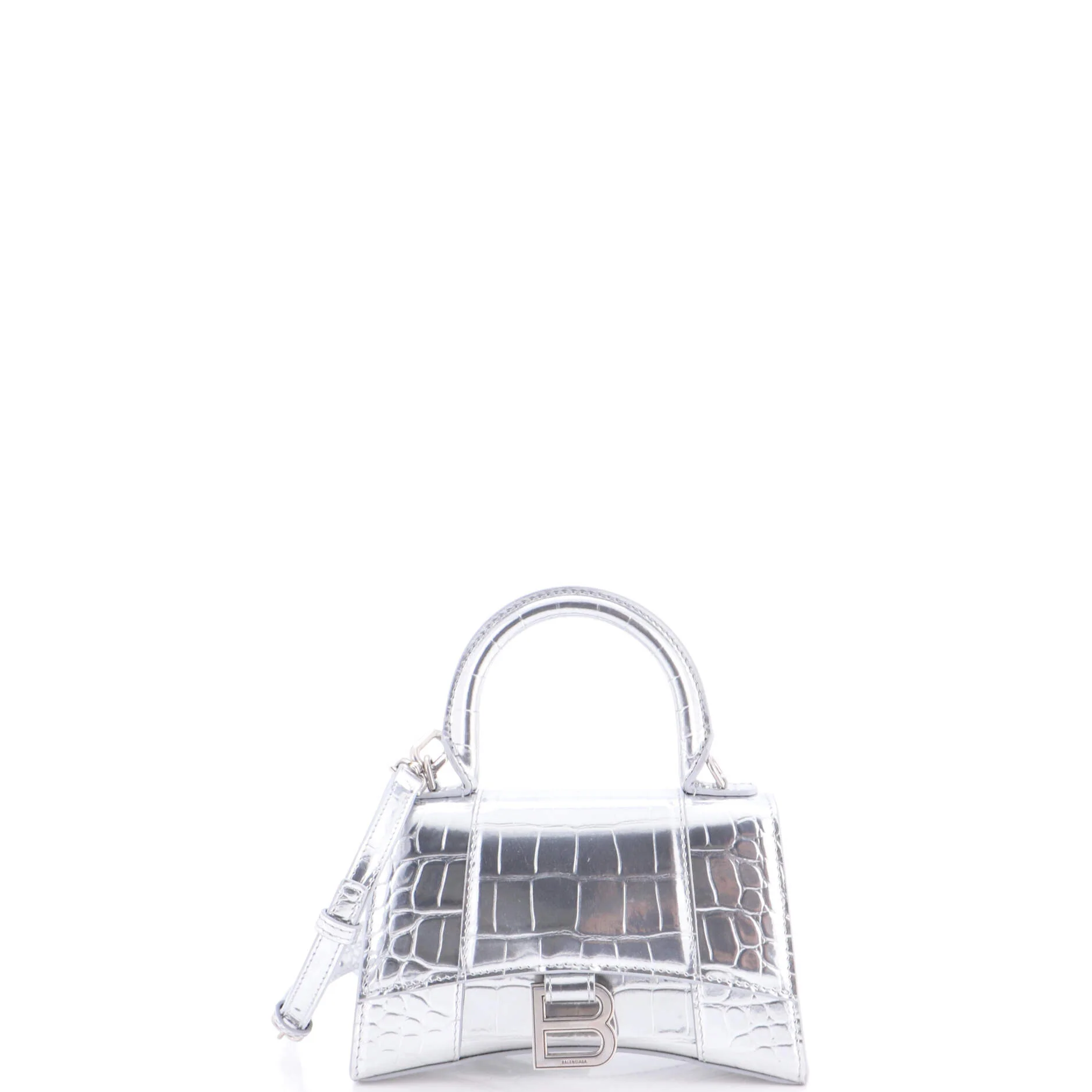 Hourglass Top Handle Bag Crocodile Embossed Leather XS