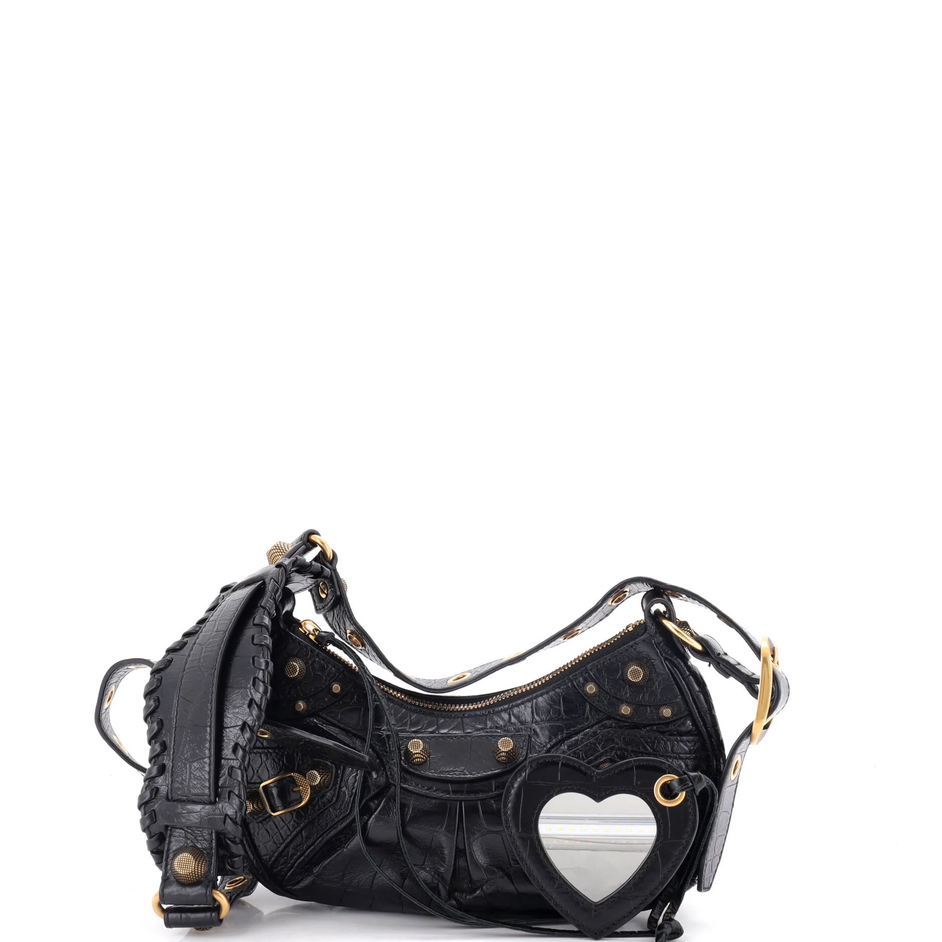 Le Cagole Giant Studs Shoulder Bag Crocodile Embossed Leather XS - Image 2