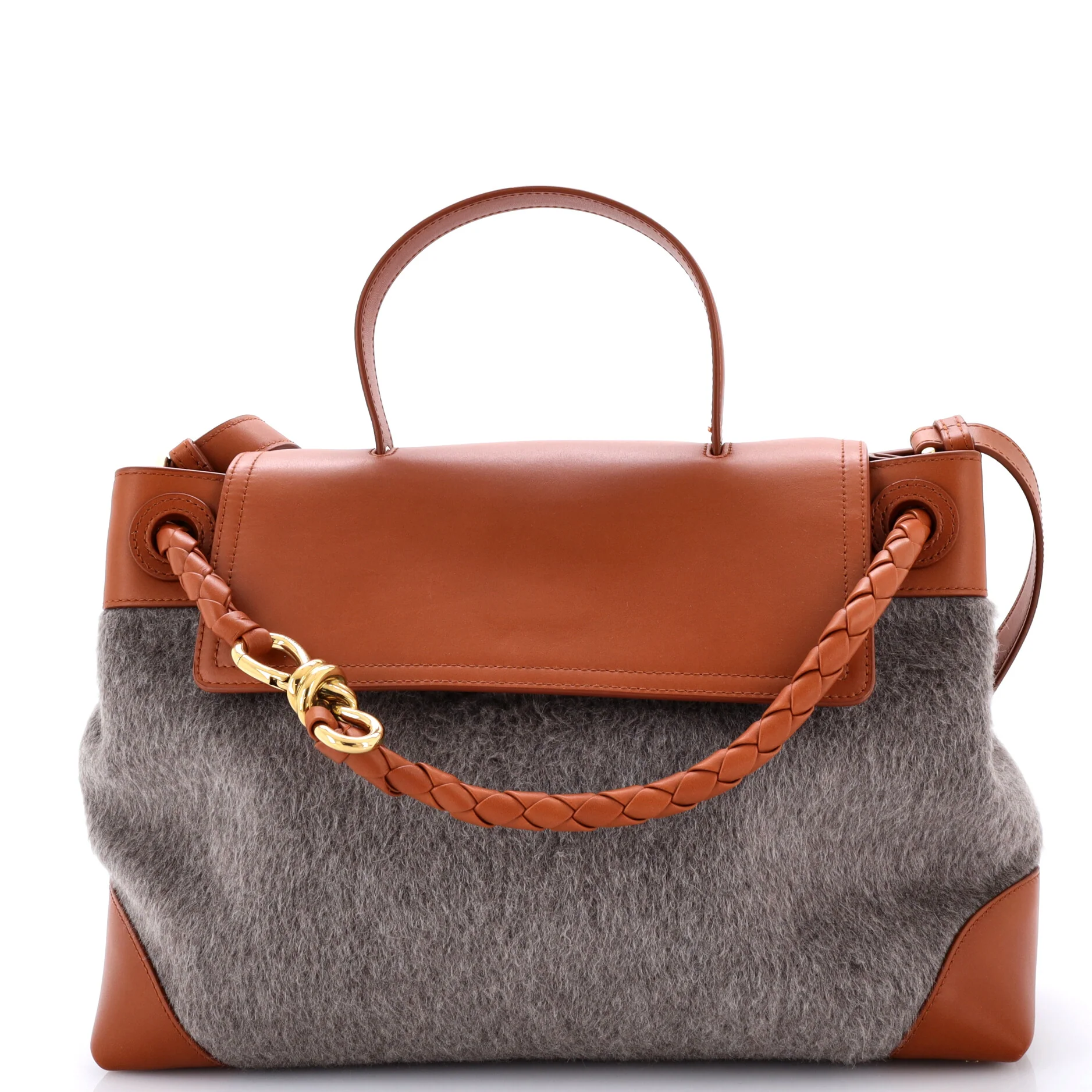 Ciao Ciao Top Handle Bag Wool with Leather and Intrecciato Detail Medium