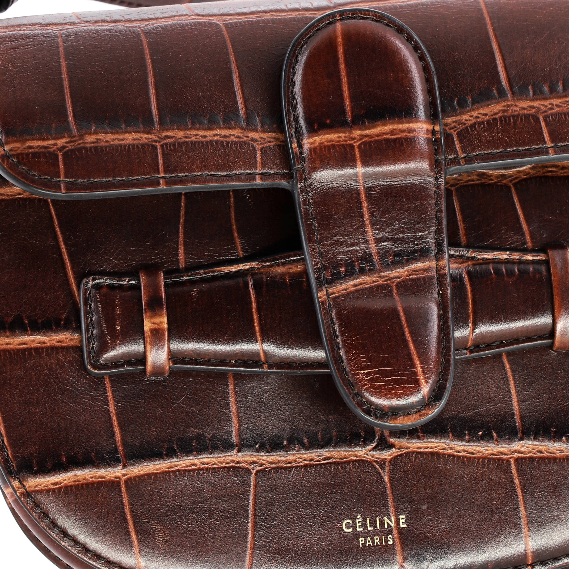Symmetrical Shoulder Bag Crocodile Embossed Leather Mini - Image 6
