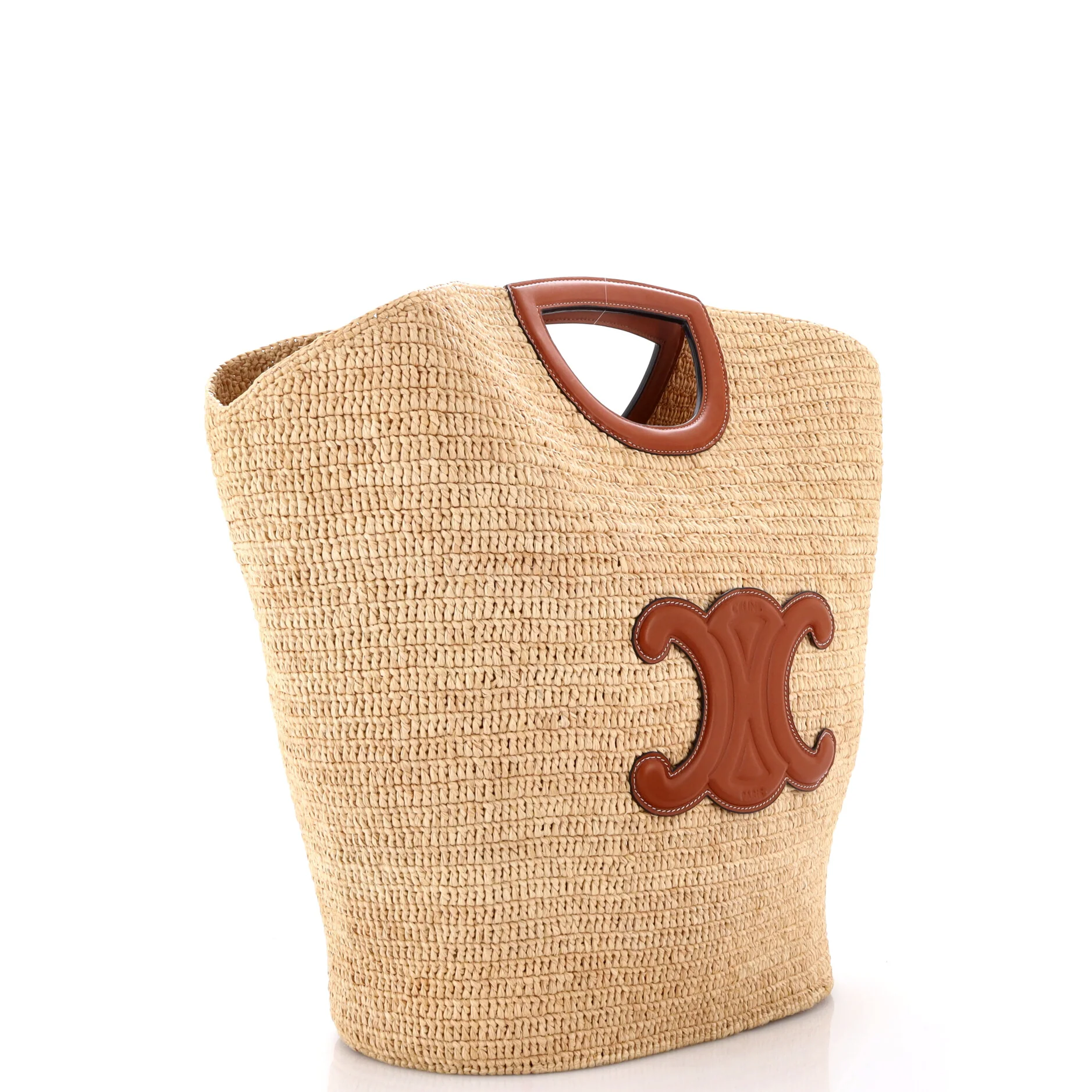 Triomphe Basket Shopper Tote Raffia and Leather Large - Image 4