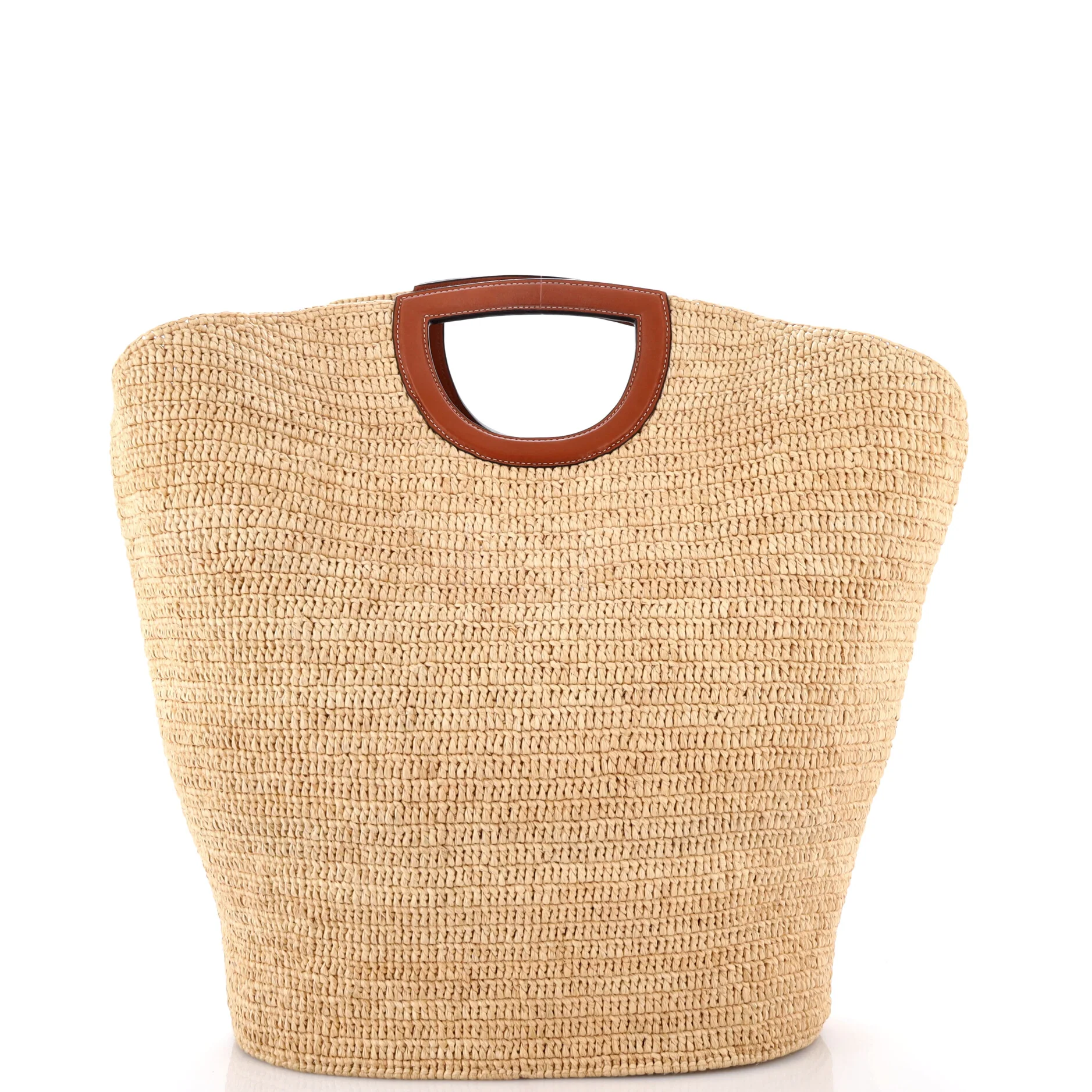 Triomphe Basket Shopper Tote Raffia and Leather Large - Image 6