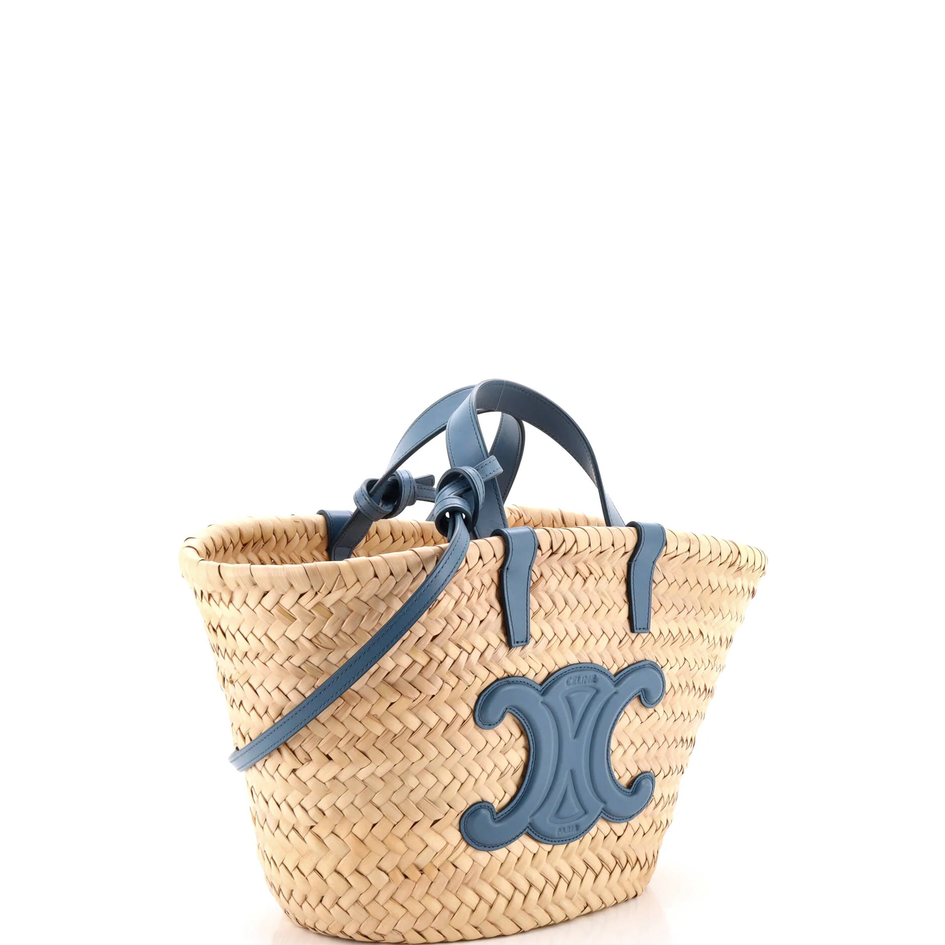Triomphe Basket Shoulder Bag Raffia with Leather Teen - Image 2