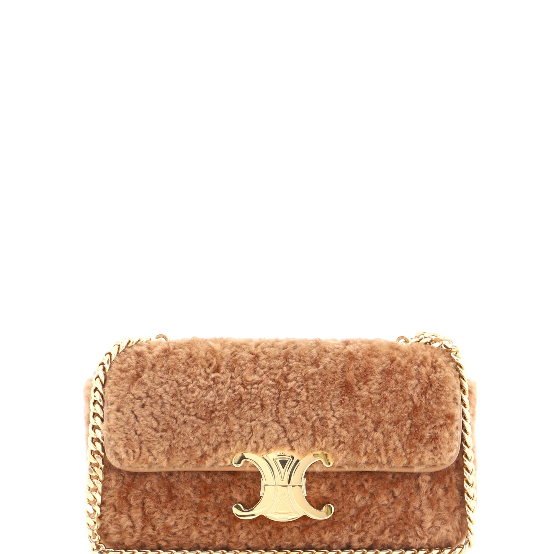 Triomphe Chain Shoulder Bag Shearling Small