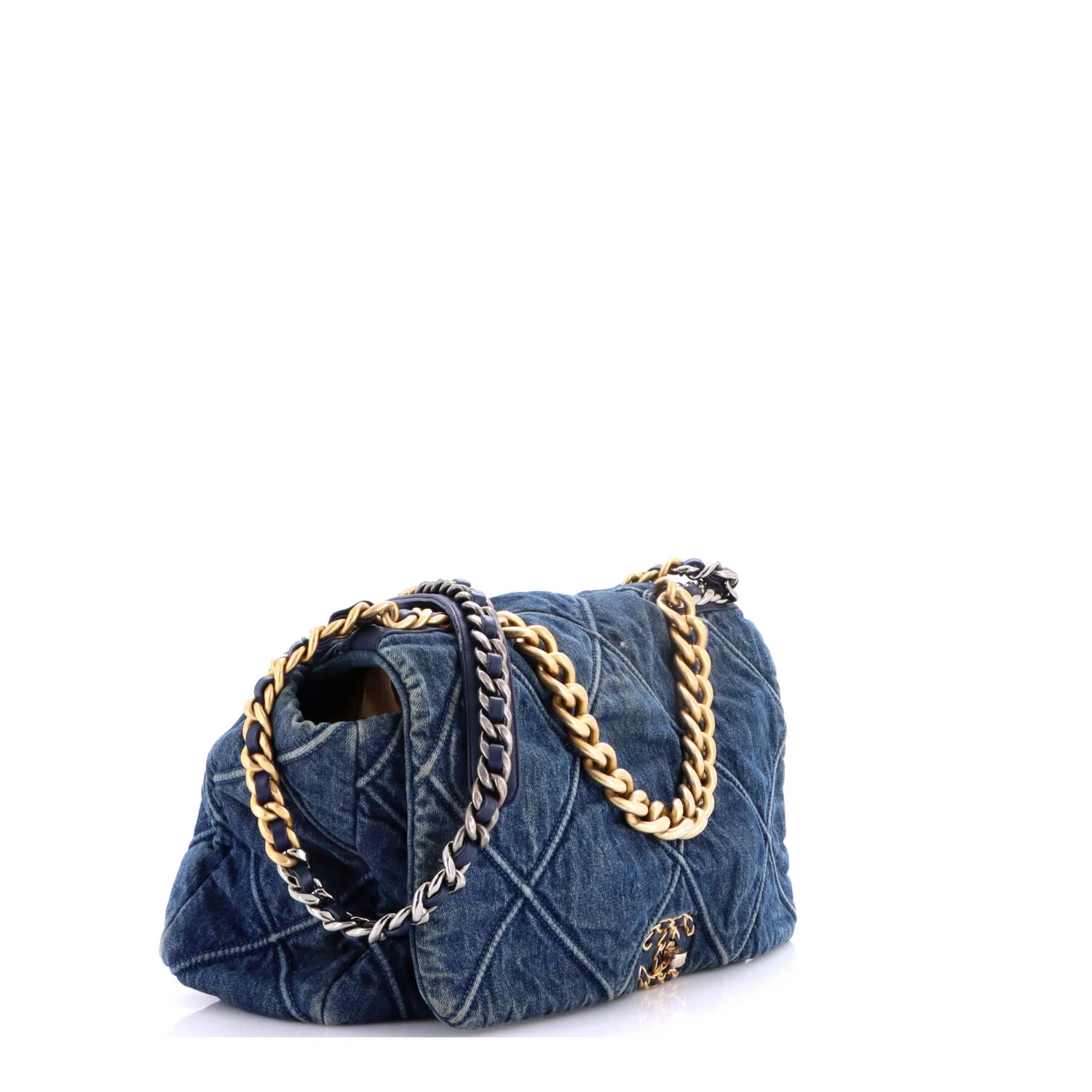 19 Flap Bag Quilted Denim Maxi - Image 2
