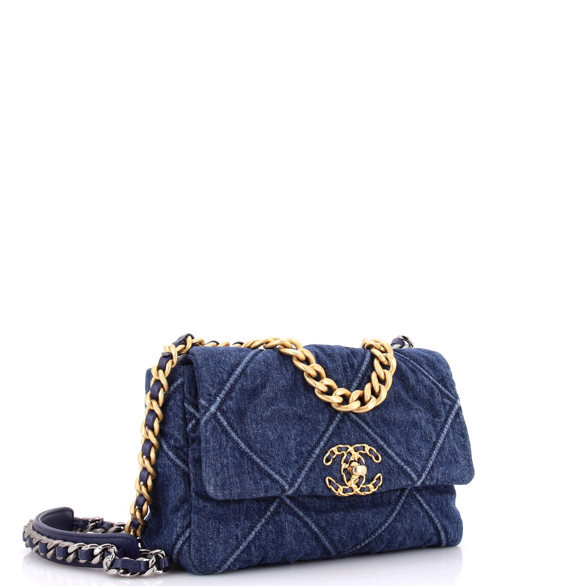 19 Flap Bag Quilted Denim Medium - Image 2