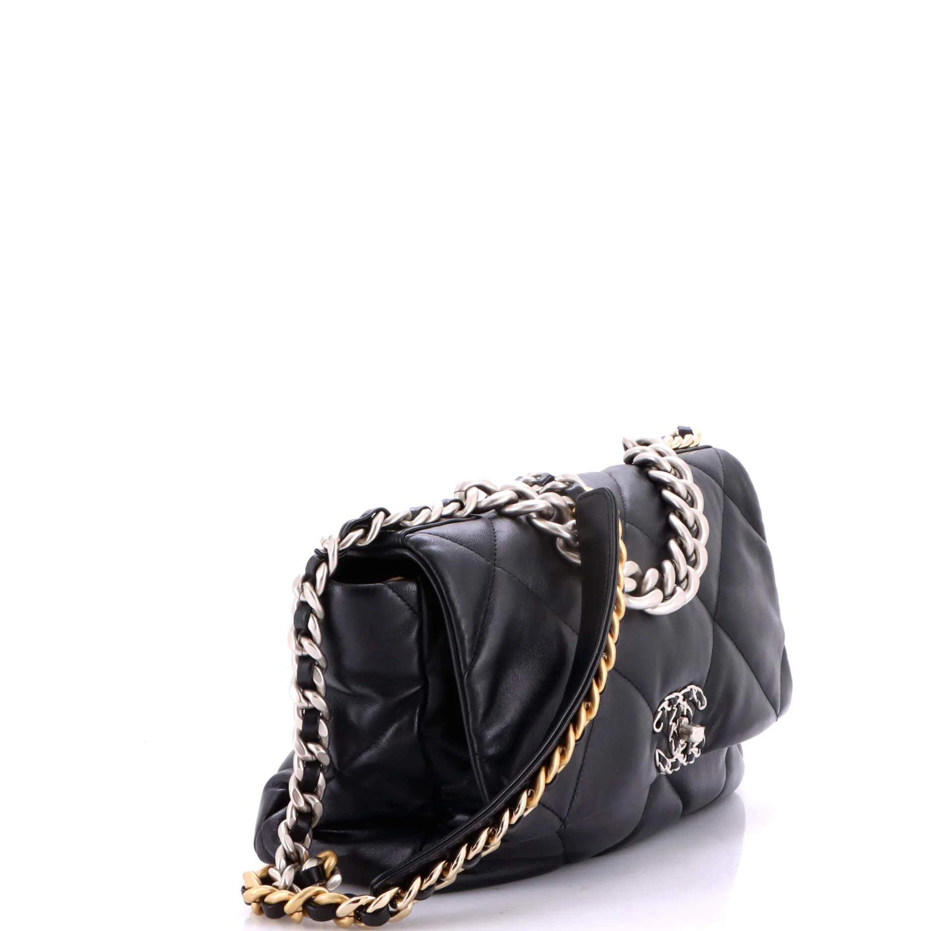 19 Flap Bag Quilted Shiny Crumpled Calfskin Large - Image 2