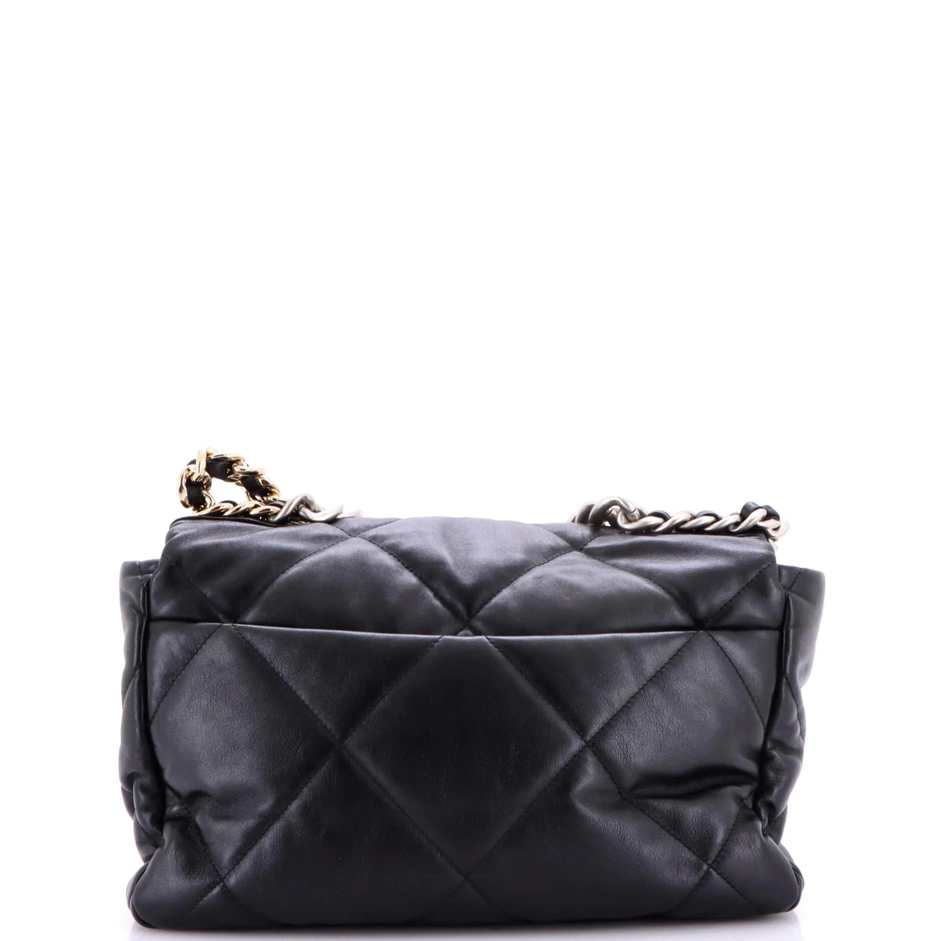 19 Flap Bag Quilted Shiny Crumpled Calfskin Large - Image 3