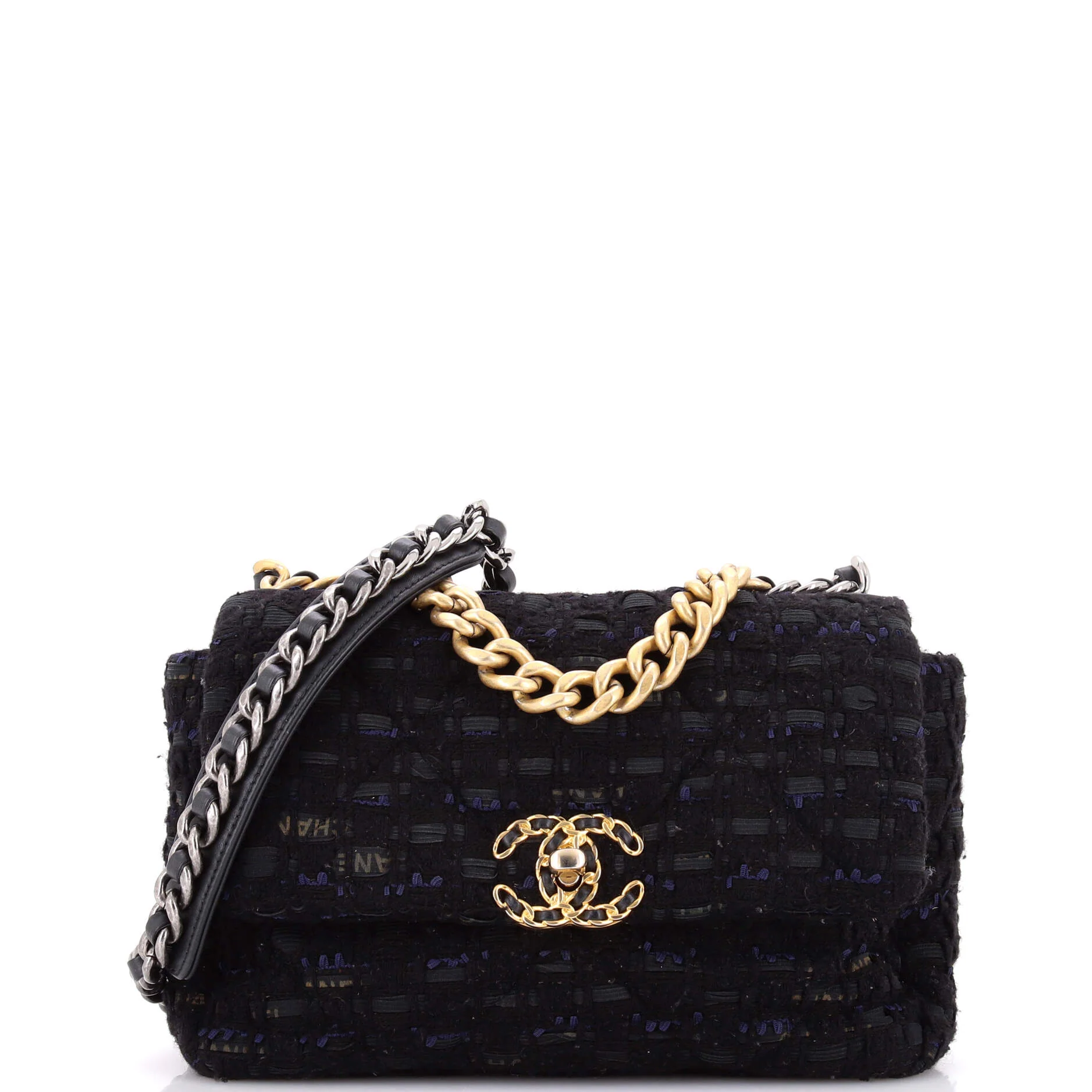 19 Flap Bag Quilted Tweed and Ribbon Medium