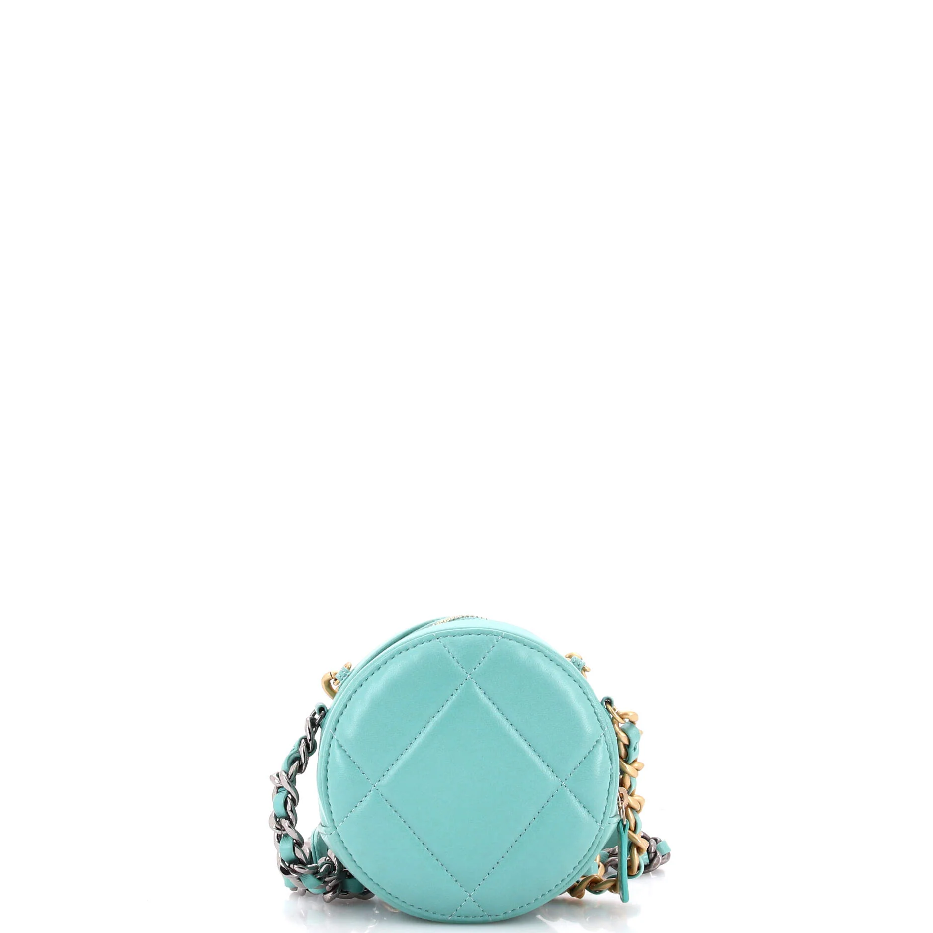 19 Round Clutch with Chain Quilted Leather - Image 3