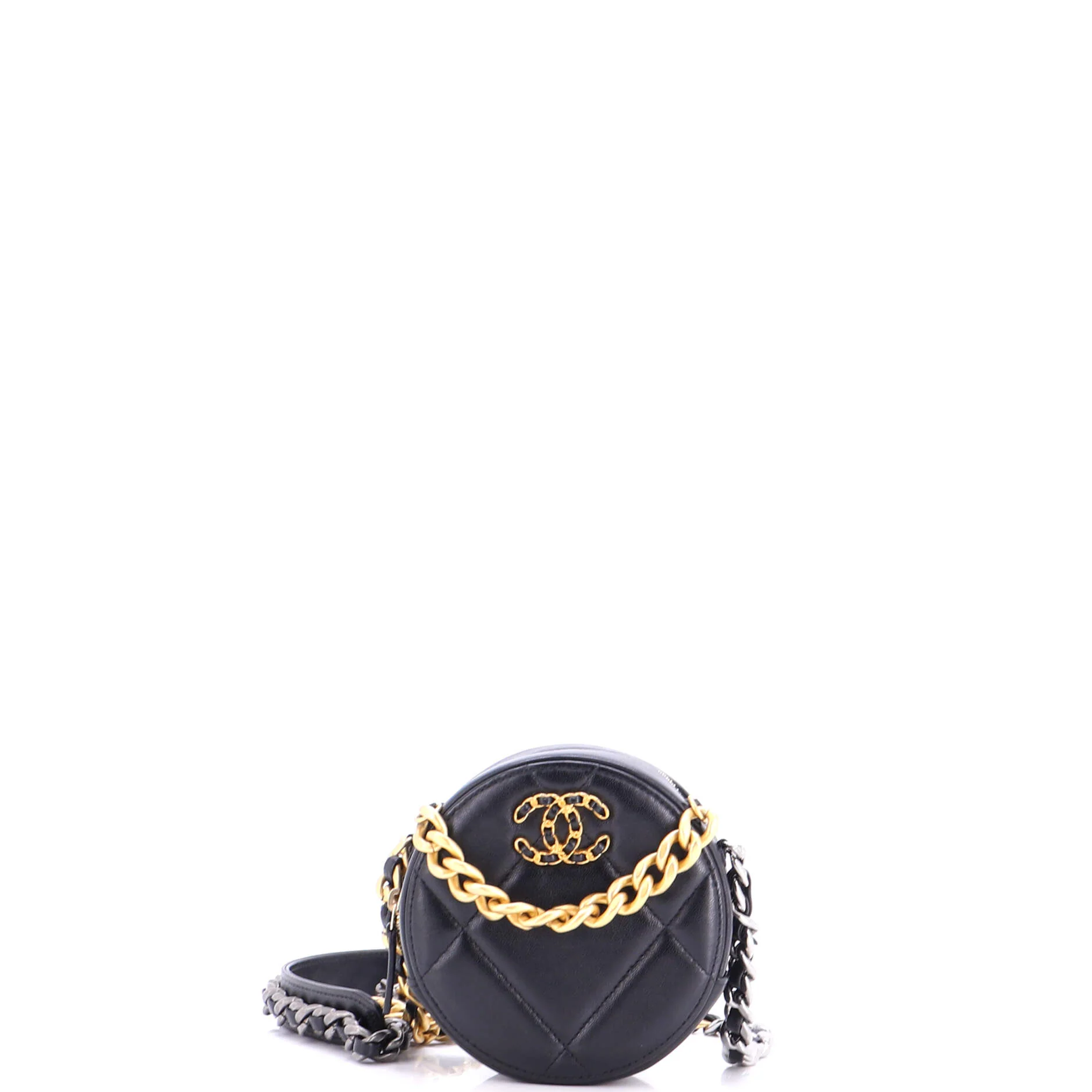 19 Round Clutch with Chain Quilted Leather - Image 2