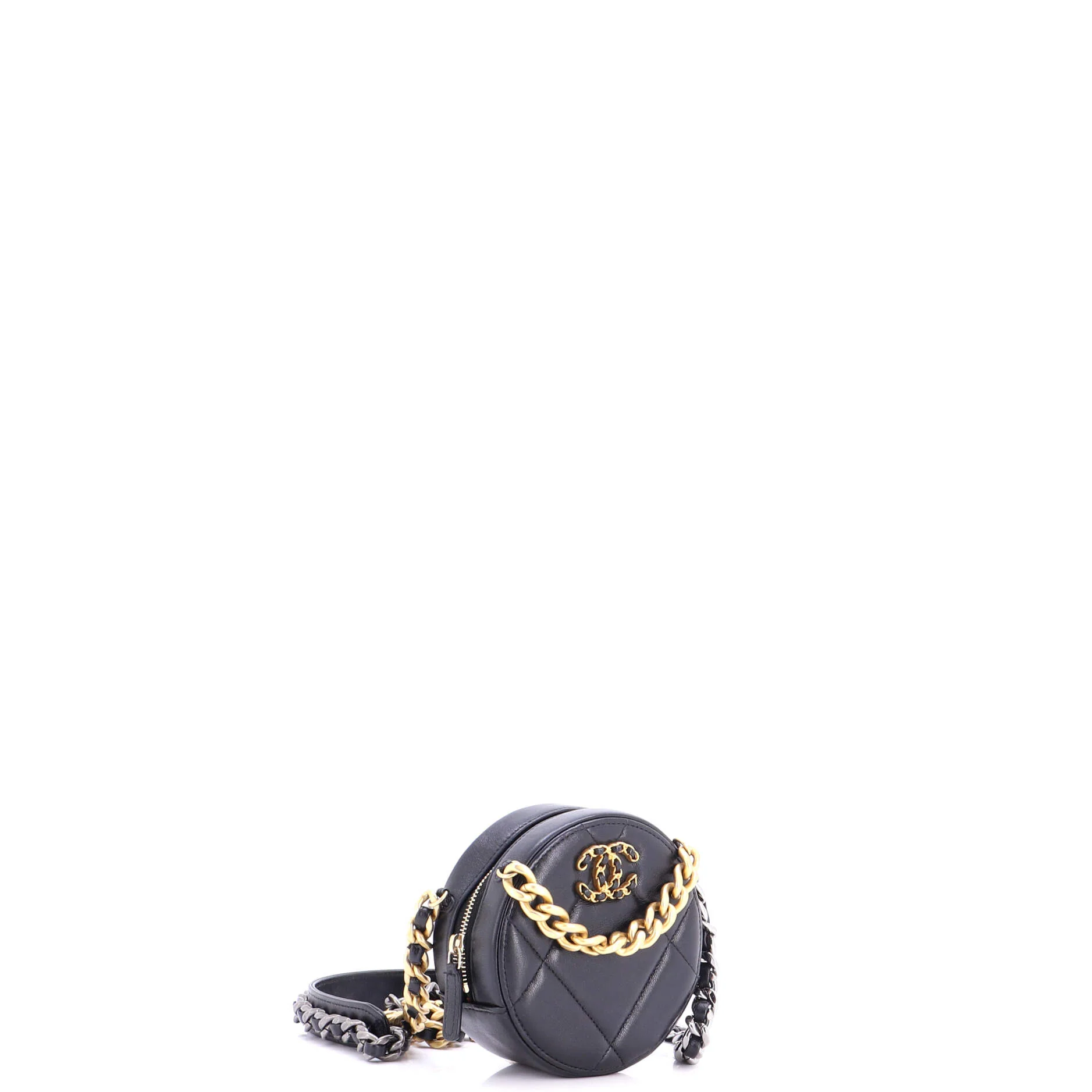 19 Round Clutch with Chain Quilted Leather - Image 4