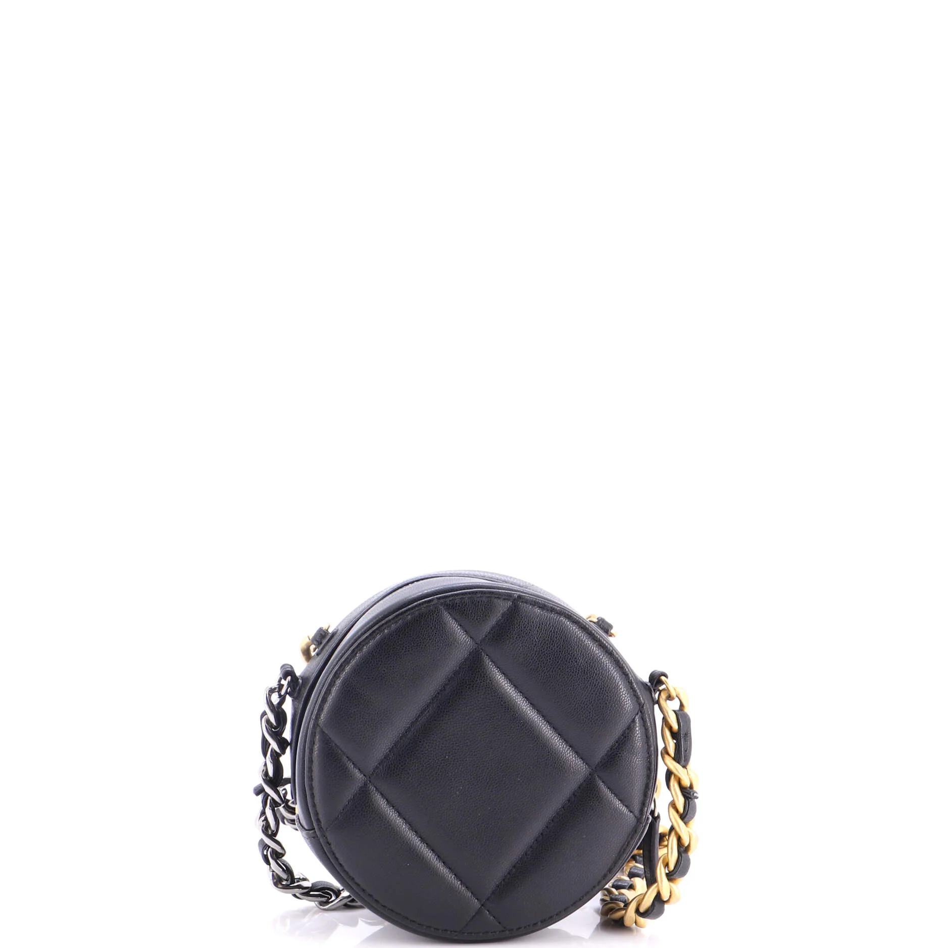 19 Round Clutch with Chain Quilted Leather - Image 3