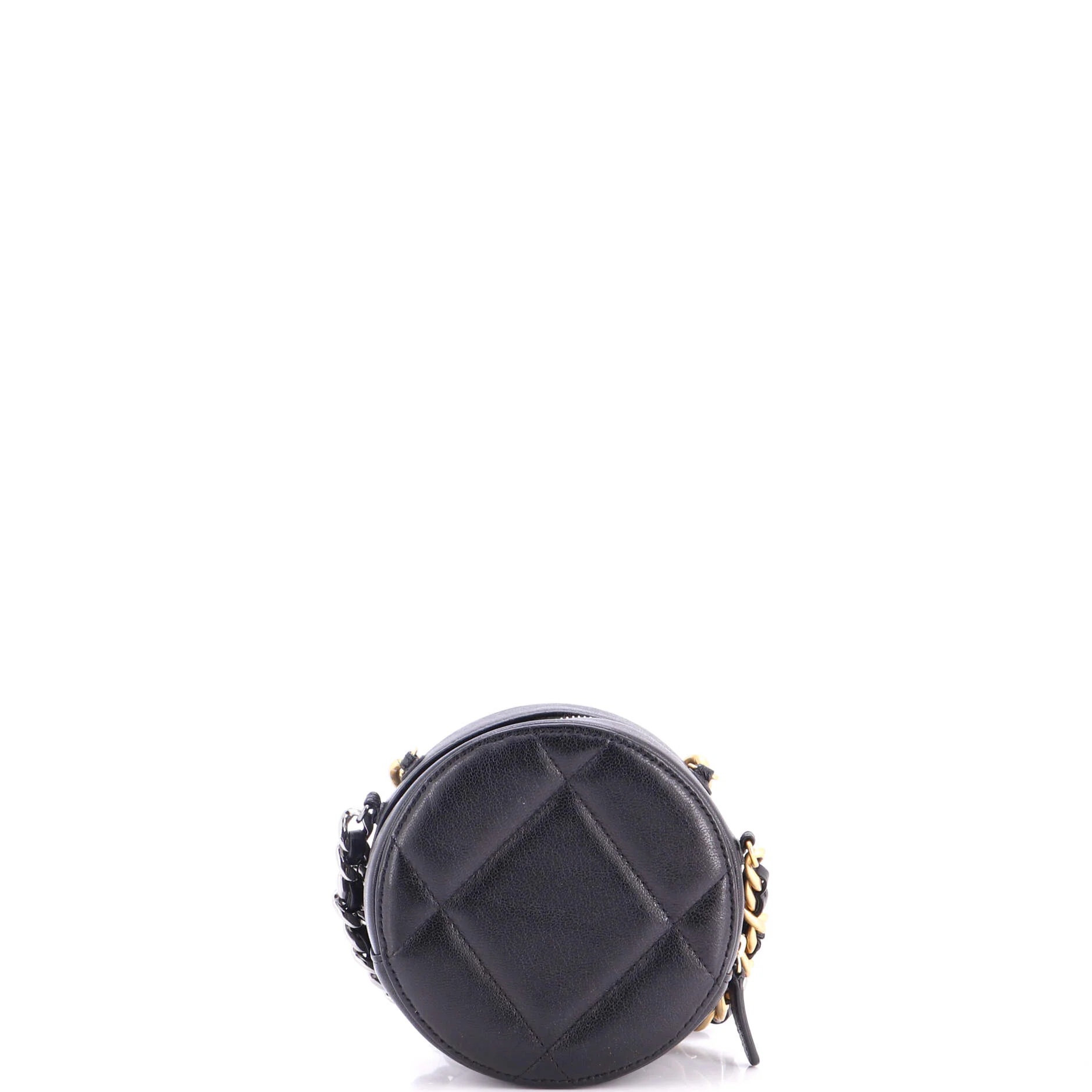 19 Round Clutch with Chain Quilted Leather - Image 3