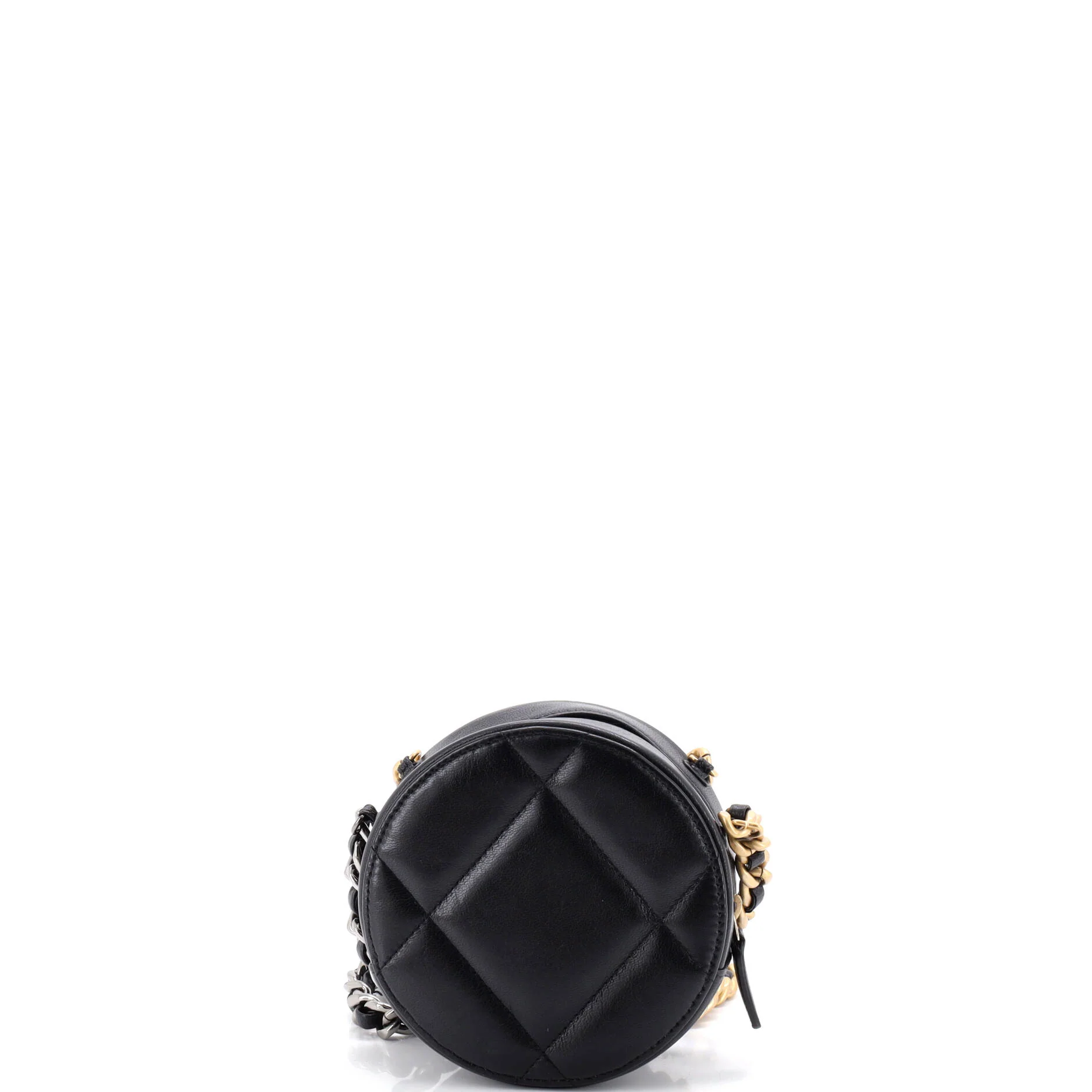 19 Round Clutch with Chain Quilted Leather - Image 3
