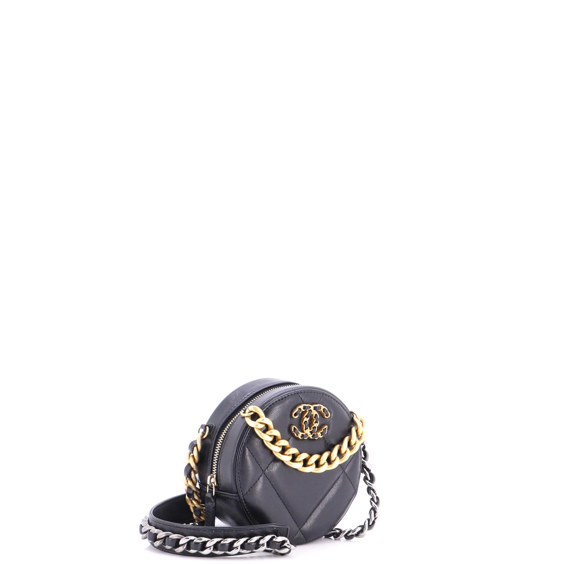 19 Round Clutch with Chain Quilted Leather - Image 3
