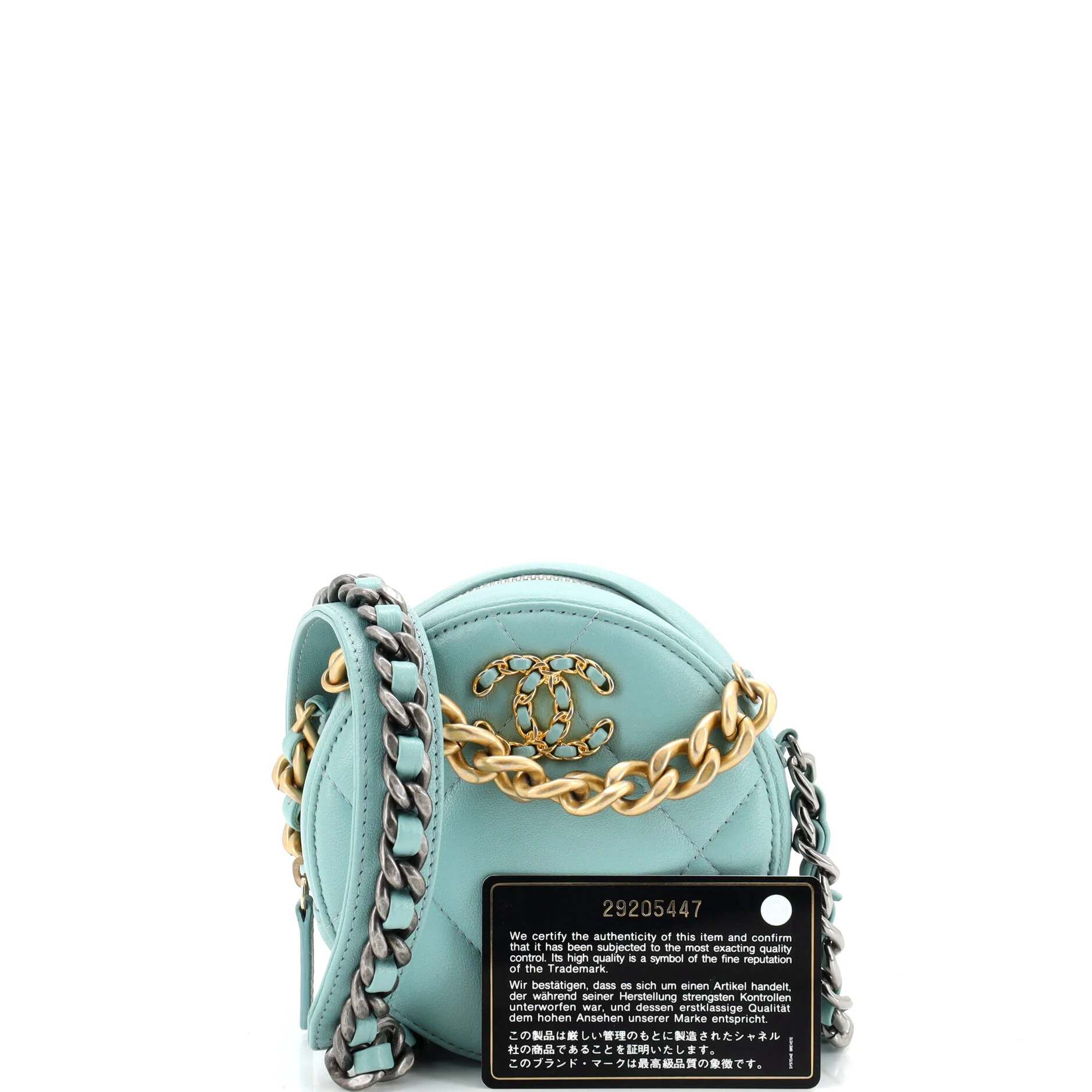 19 Round Clutch with Chain Quilted Leather - Image 2
