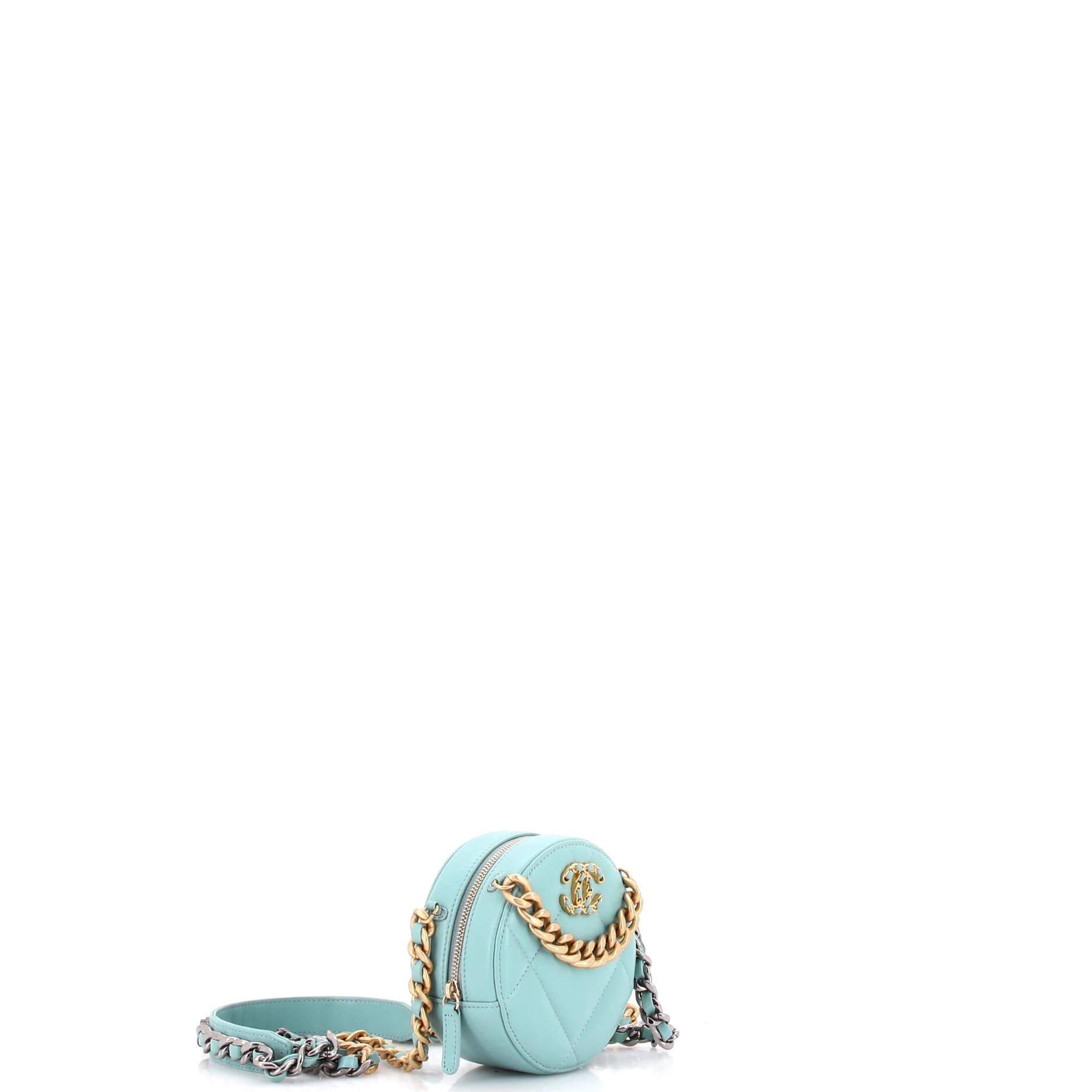 19 Round Clutch with Chain Quilted Leather - Image 2