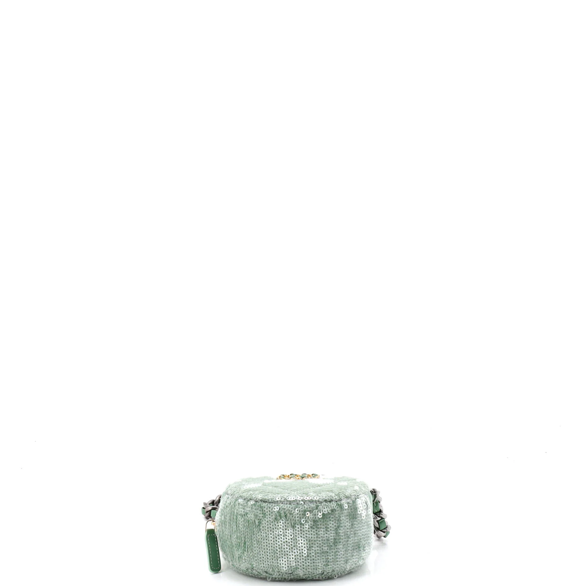 19 Round Clutch with Chain Quilted Leather and Sequins - Image 4