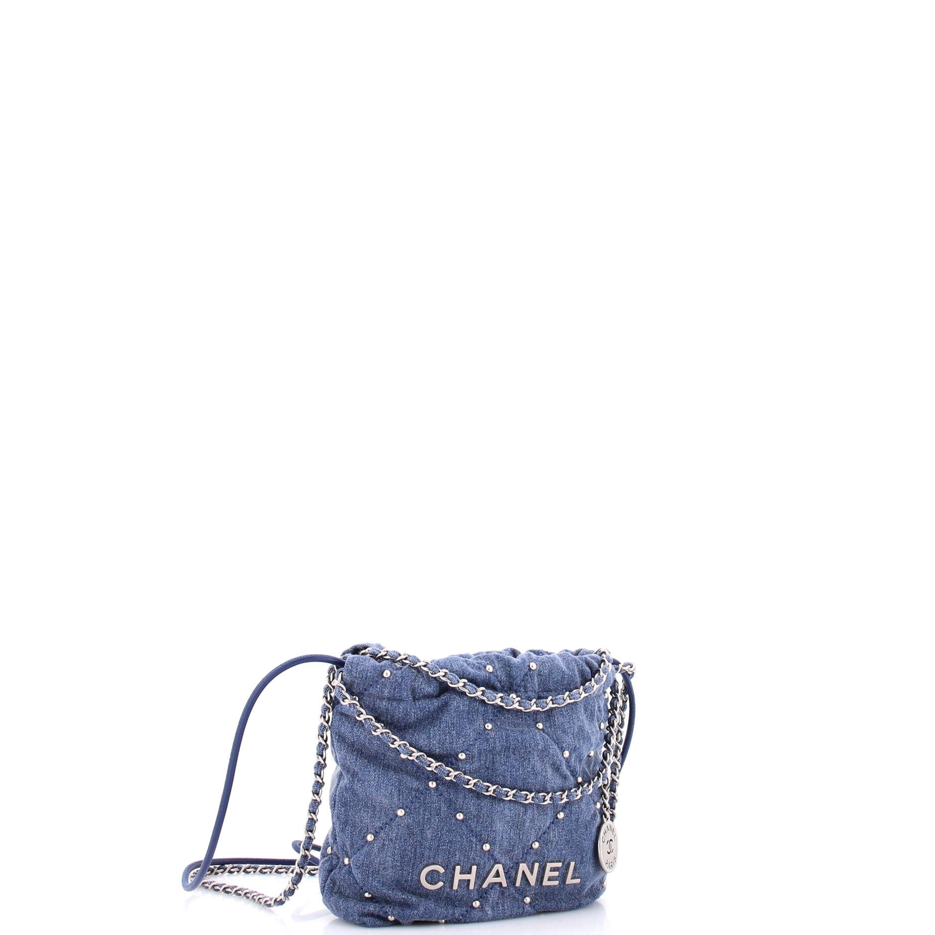 22 Chain Hobo Quilted Studded Denim Mini - Image 2