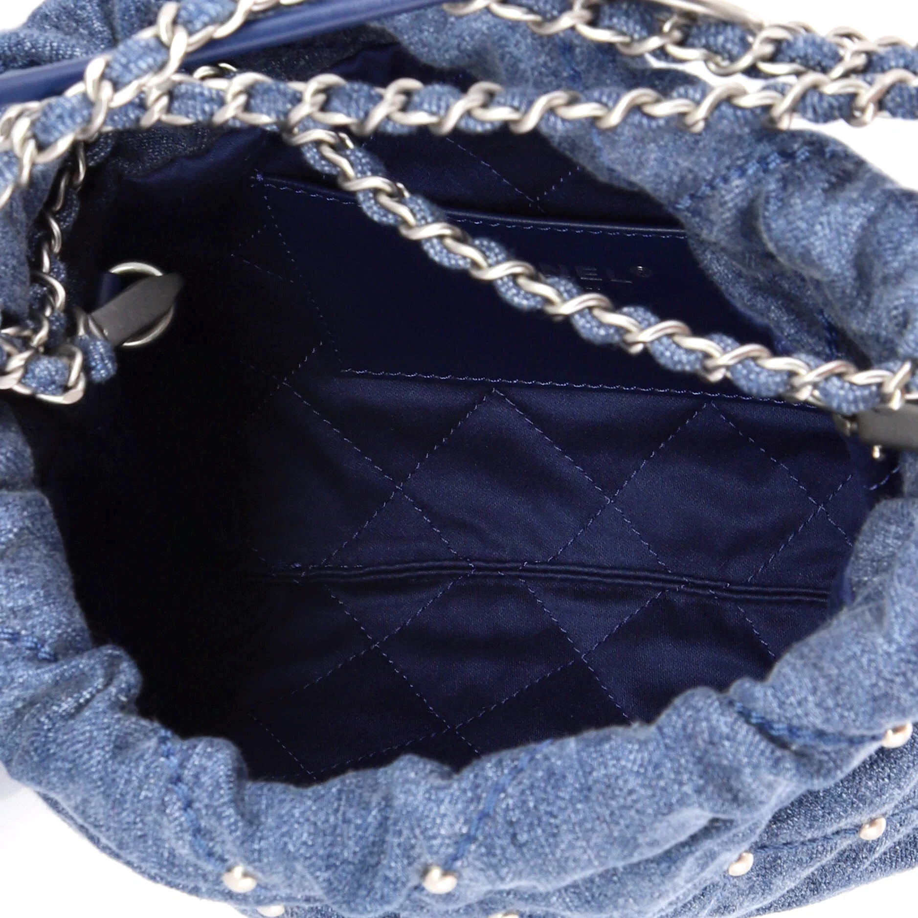 22 Chain Hobo Quilted Studded Denim Mini - Image 5