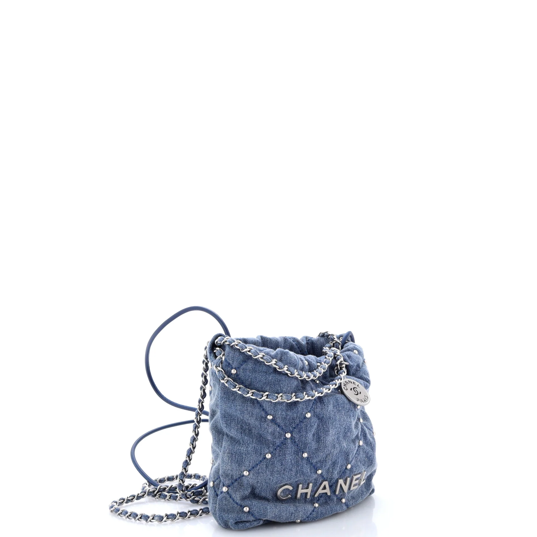 22 Chain Hobo Quilted Studded Denim Mini - Image 2
