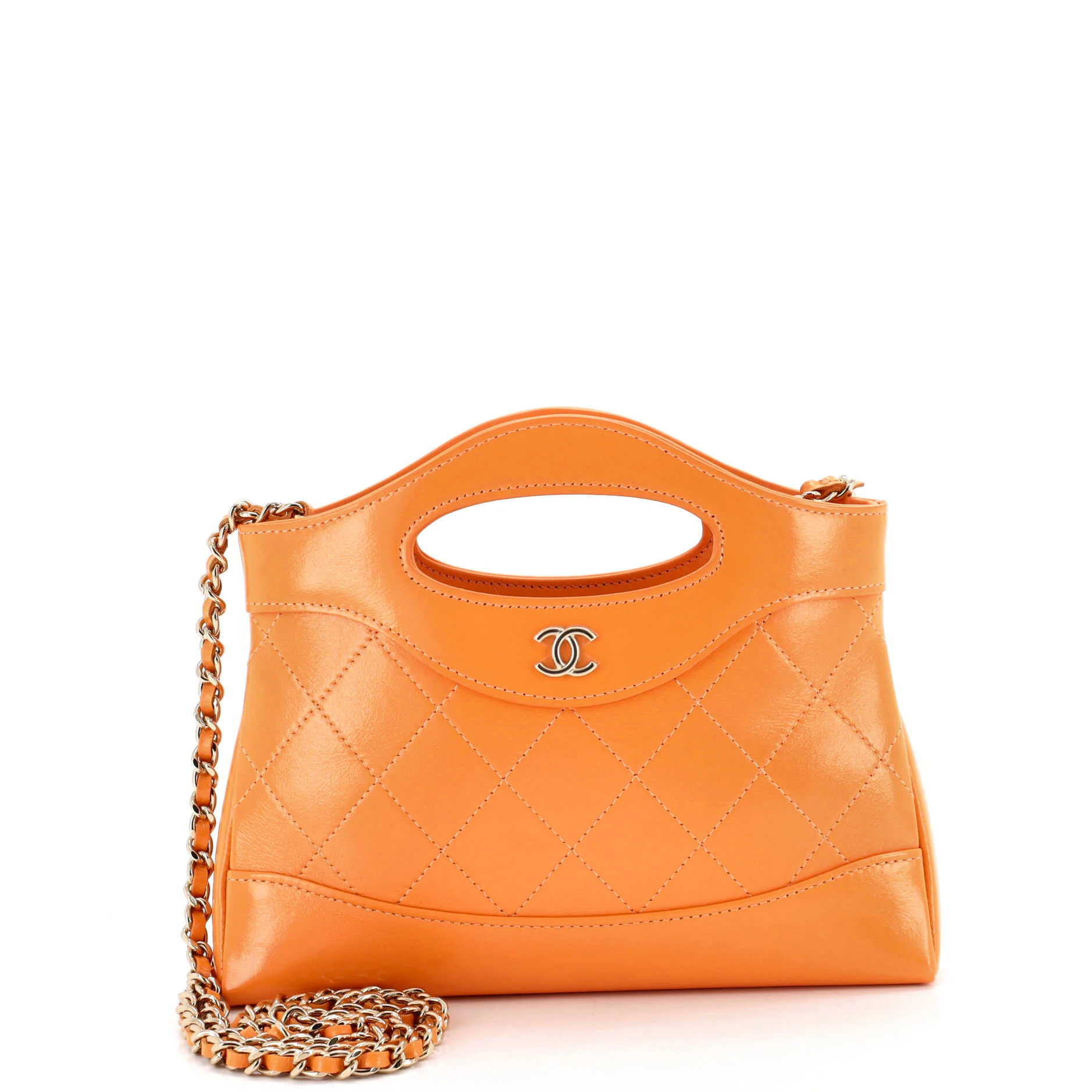 31 Shopping Bag Clutch with Chain Quilted Shiny Crumpled Calfskin Small