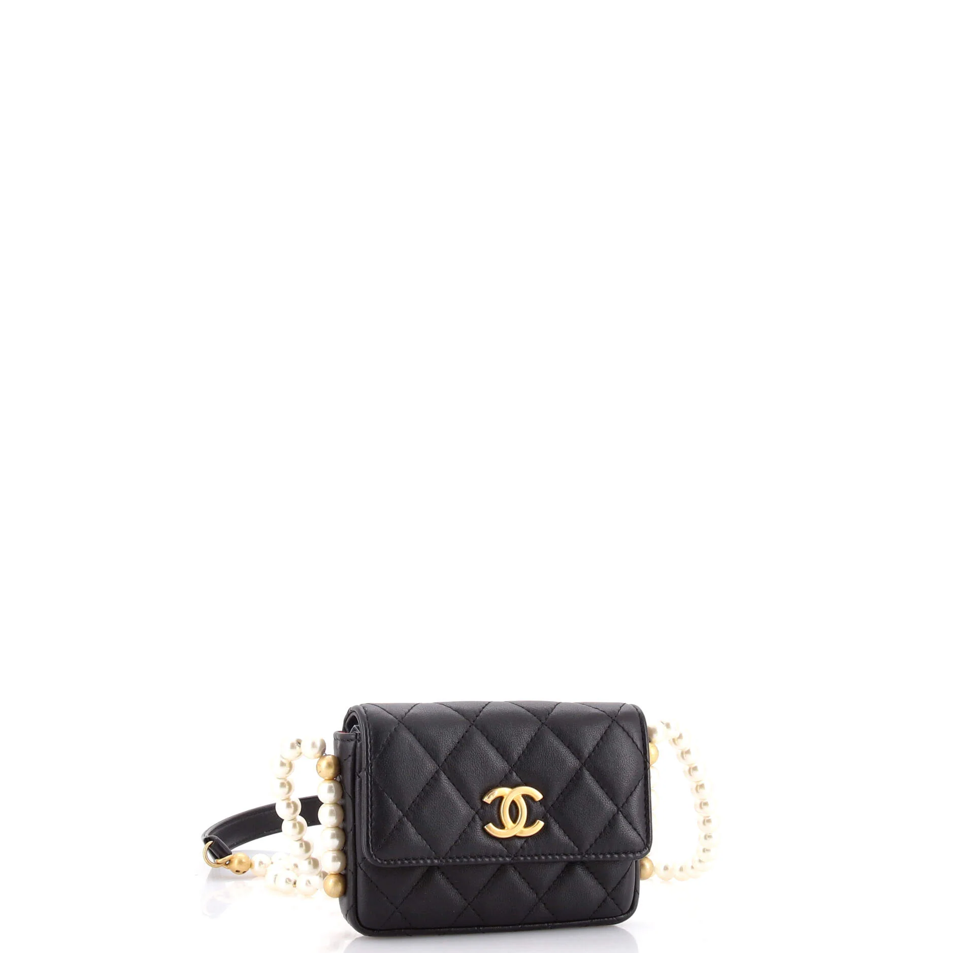About Pearls Flap Card Holder with Chain Quilted Calfskin - Image 2