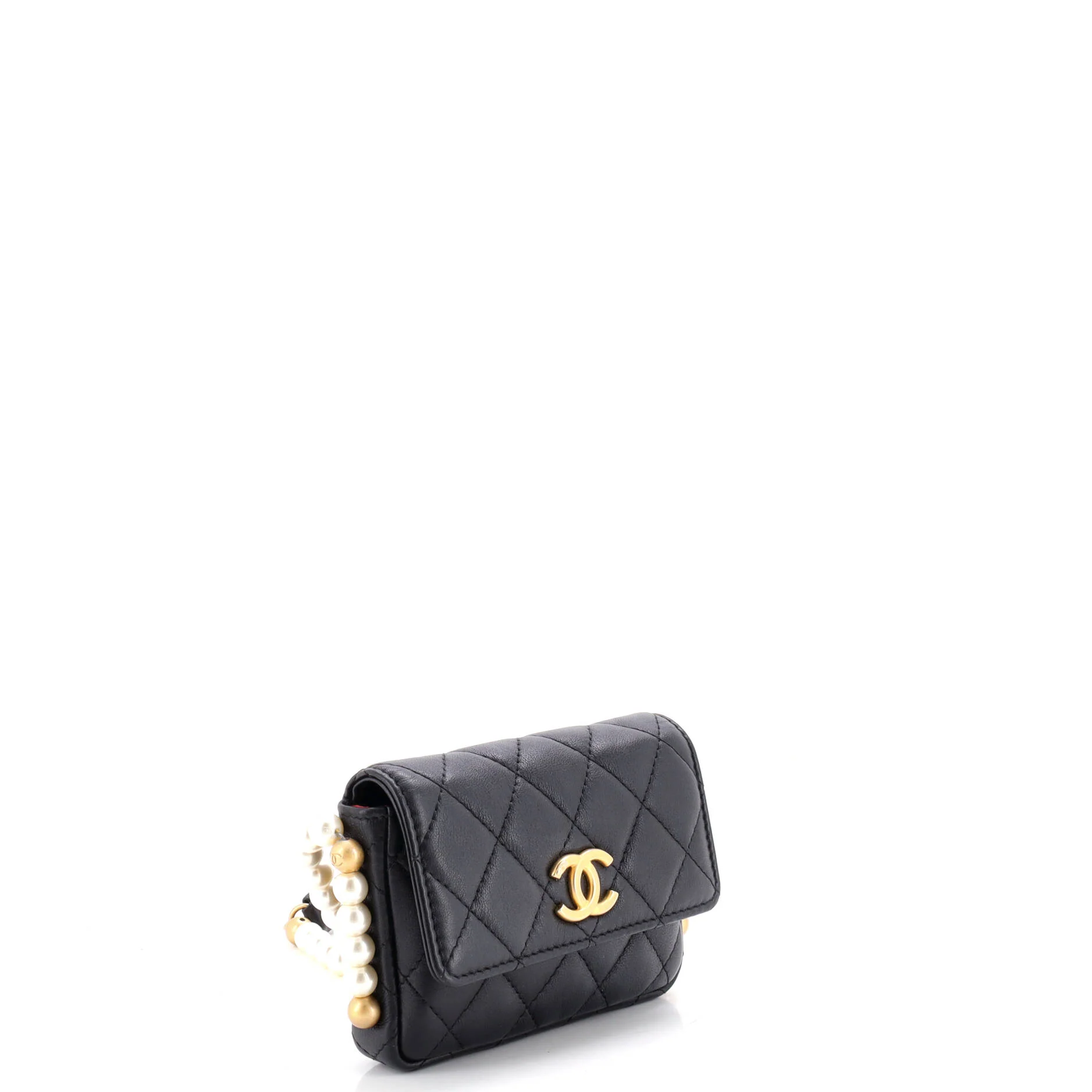 About Pearls Flap Card Holder with Chain Quilted Calfskin - Image 2