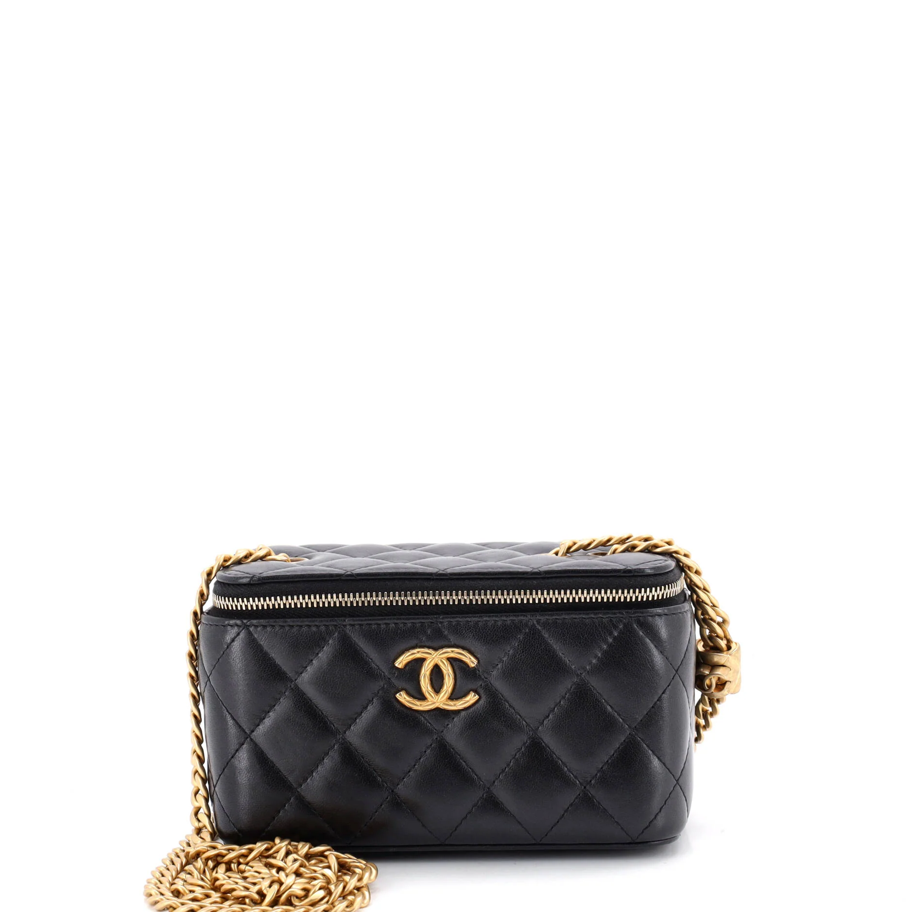 All Slide Long Vanity Case with Chain Quilted Lambskin Small