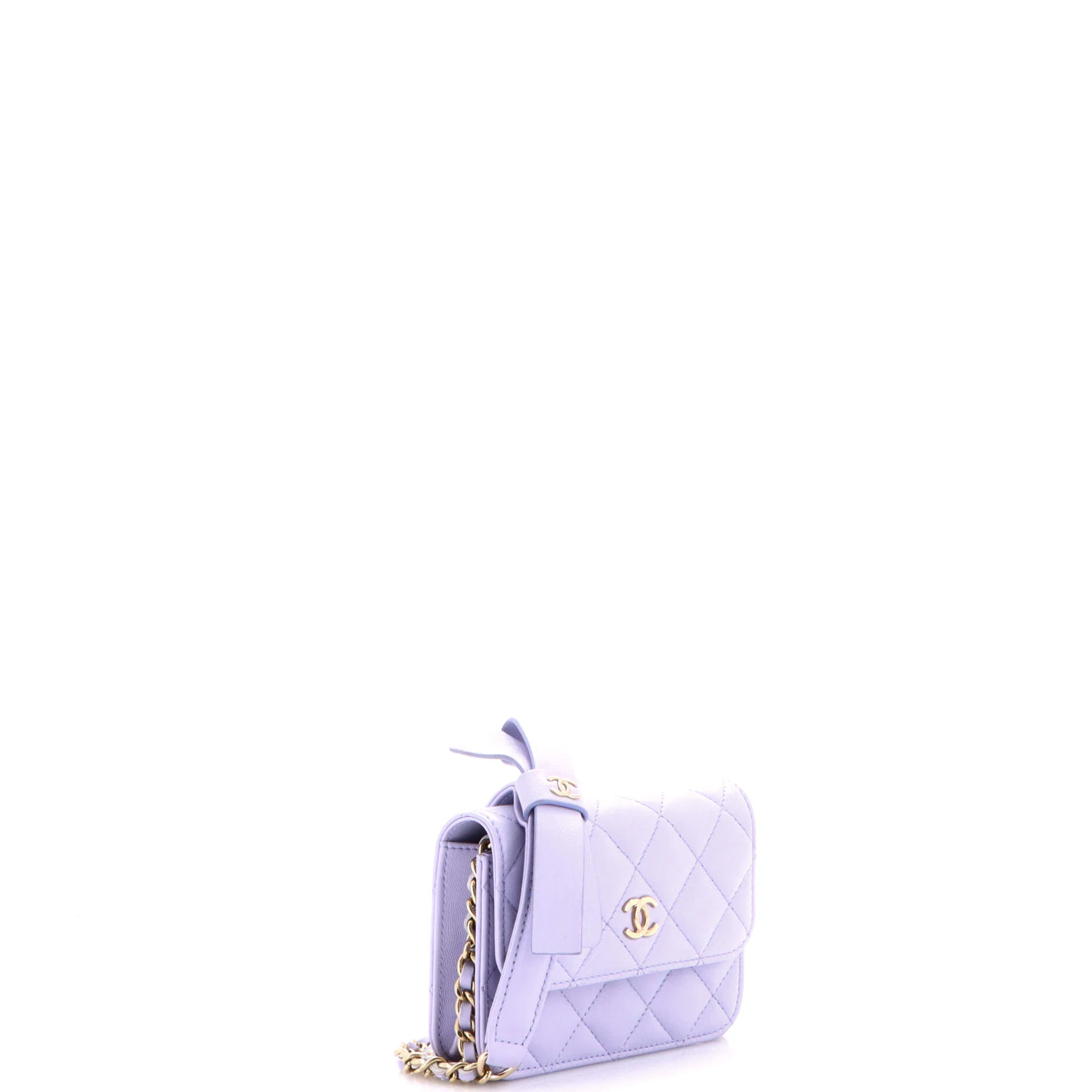 Bow Strap Card Holder on Chain Quilted Lambskin - Image 3