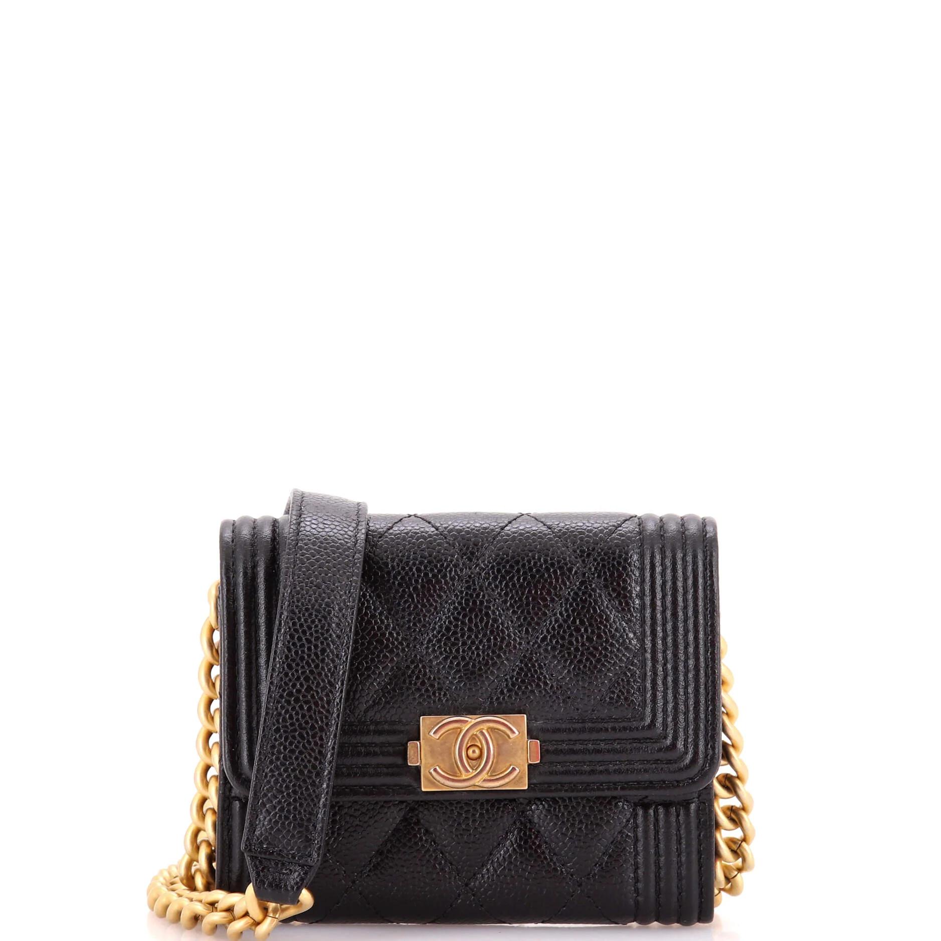 Boy Flap Card Holder on Chain Quilted Caviar