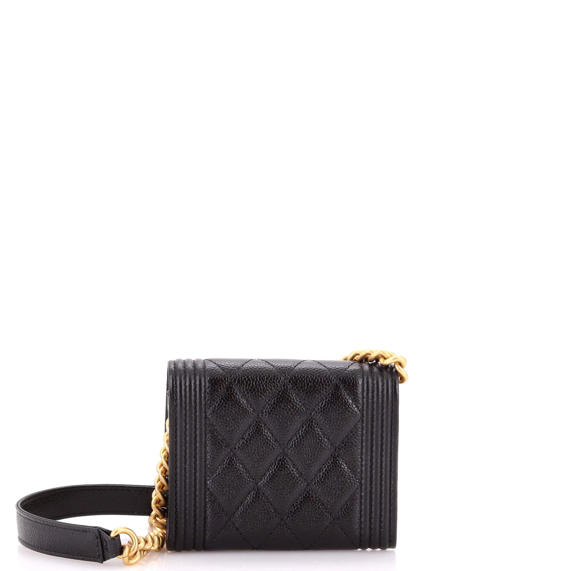 Boy Flap Card Holder on Chain Quilted Caviar - Image 3