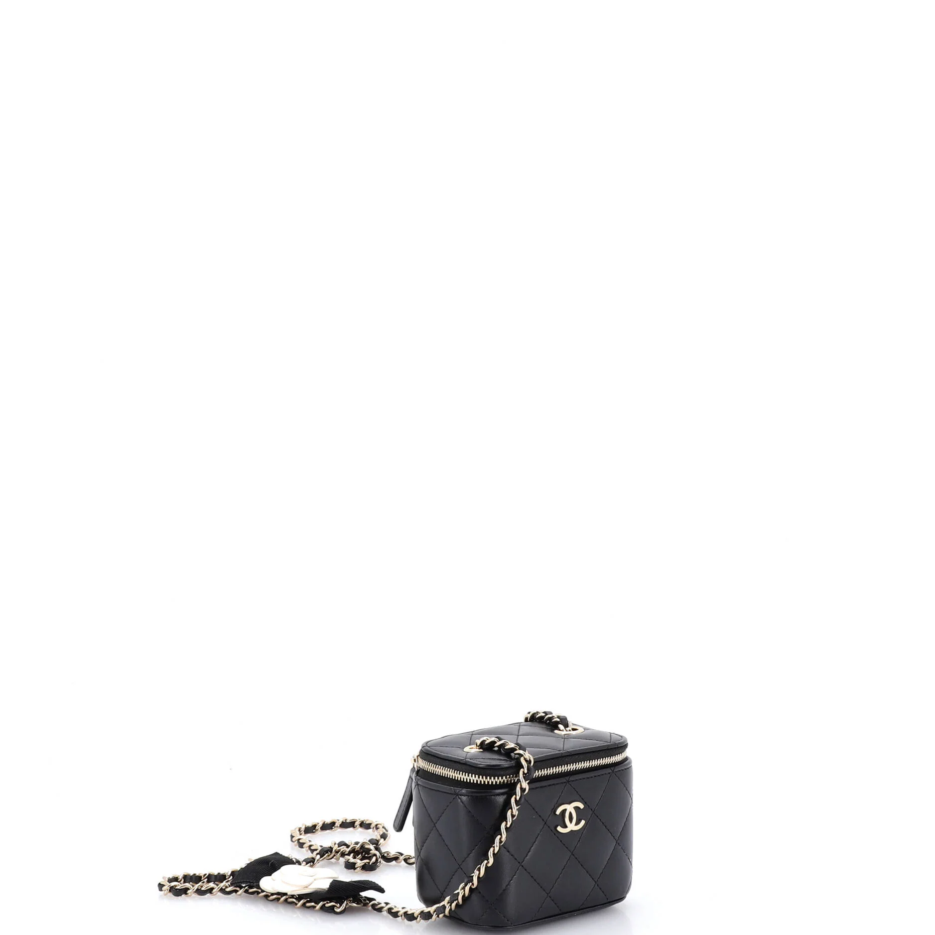 Camellia Bow Vanity Case with Chain Quilted Lambskin Mini - Image 2