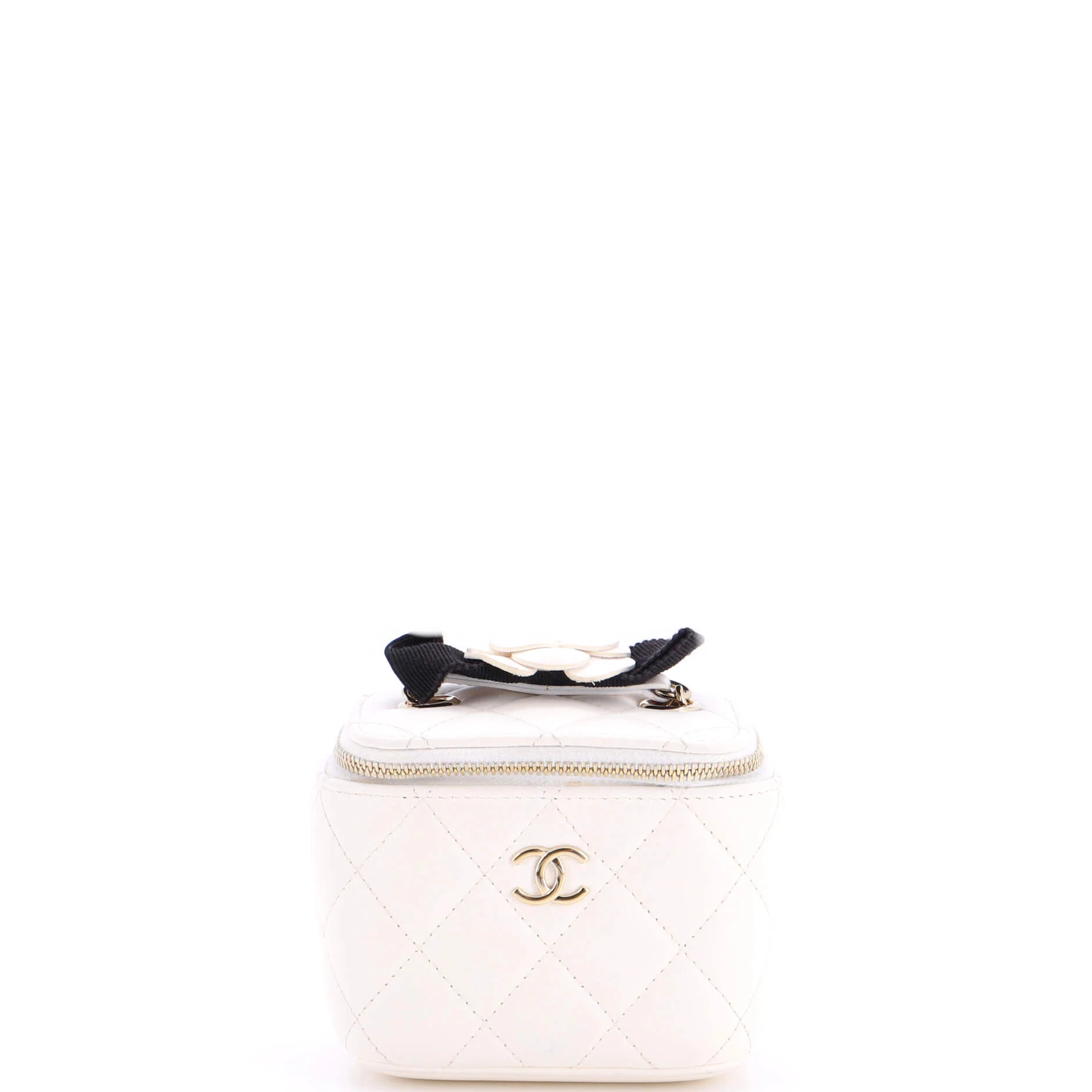 Camellia Bow Vanity Case with Chain Quilted Lambskin Mini