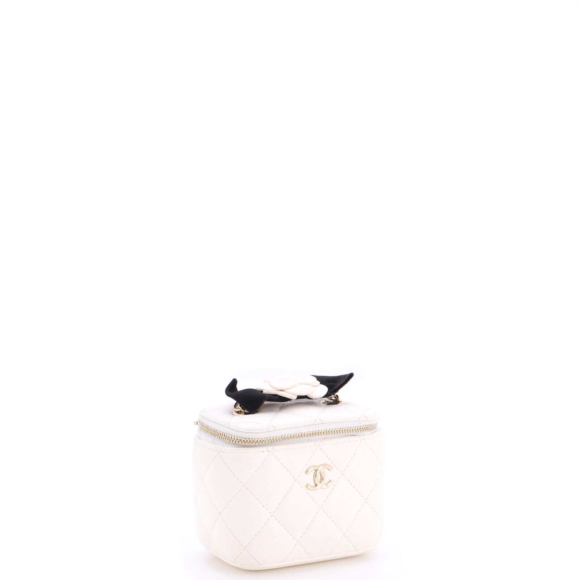 Camellia Bow Vanity Case with Chain Quilted Lambskin Mini - Image 3