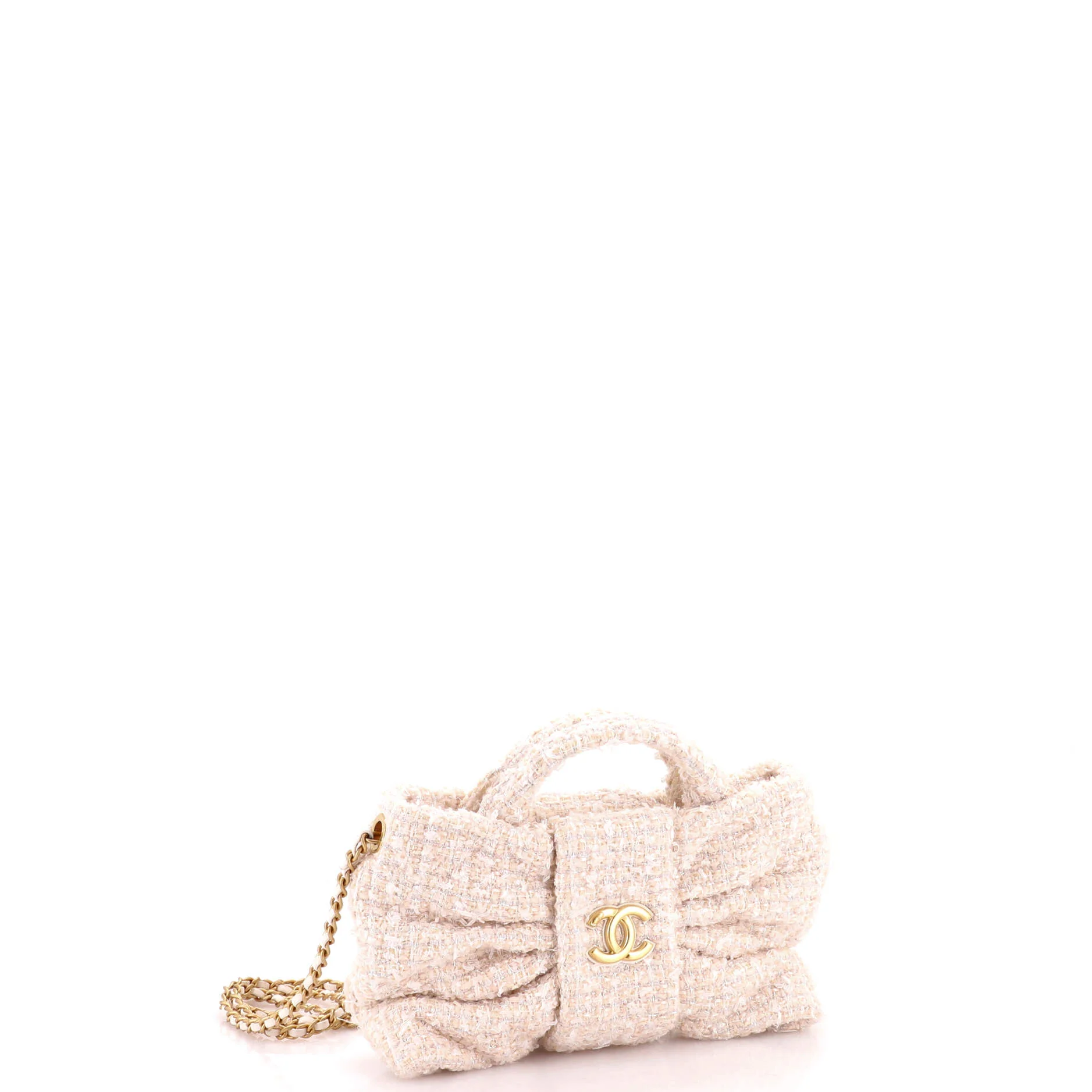 CC Bow Chain Shoulder Bag Quilted Tweed Mini - Image 2