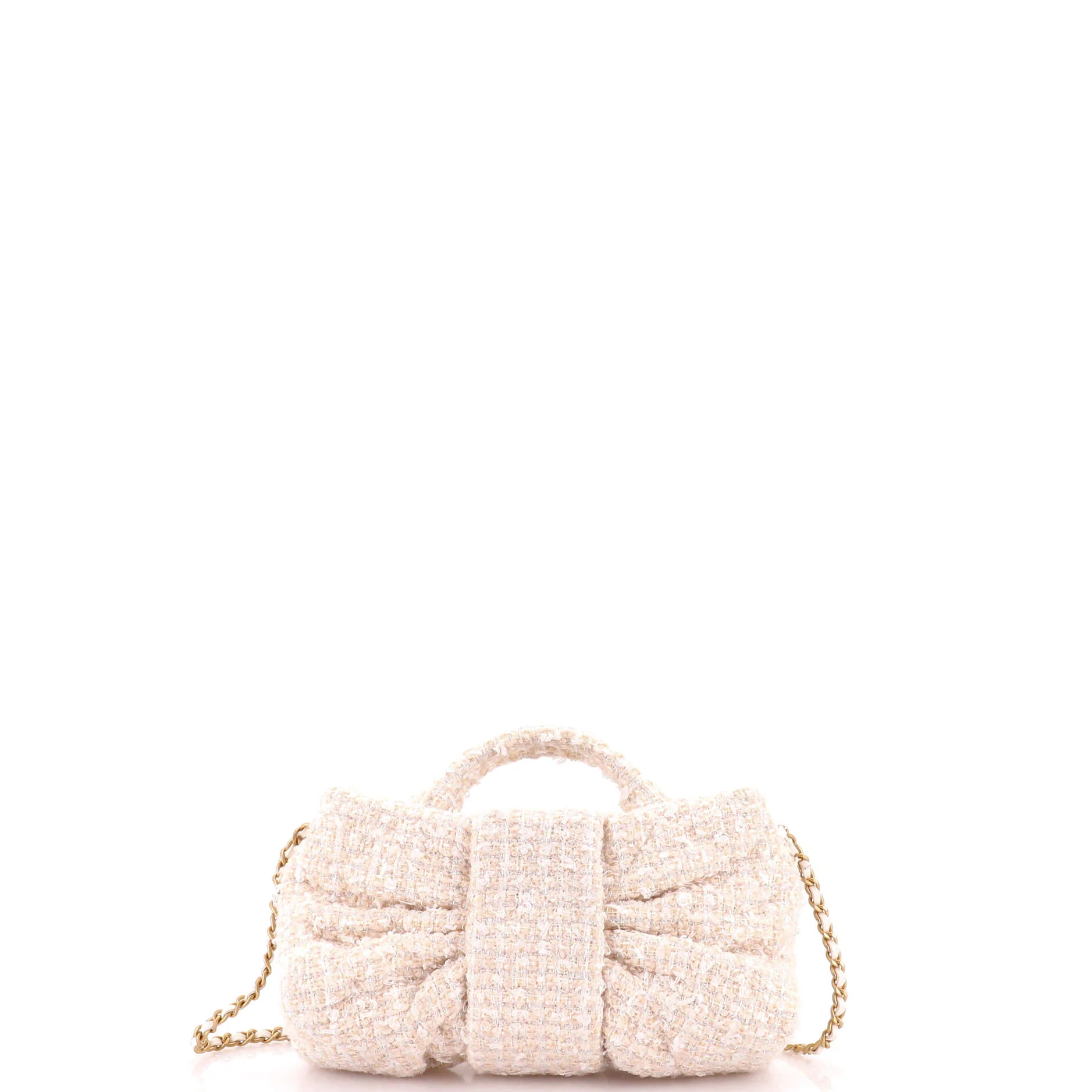 CC Bow Chain Shoulder Bag Quilted Tweed Mini - Image 3