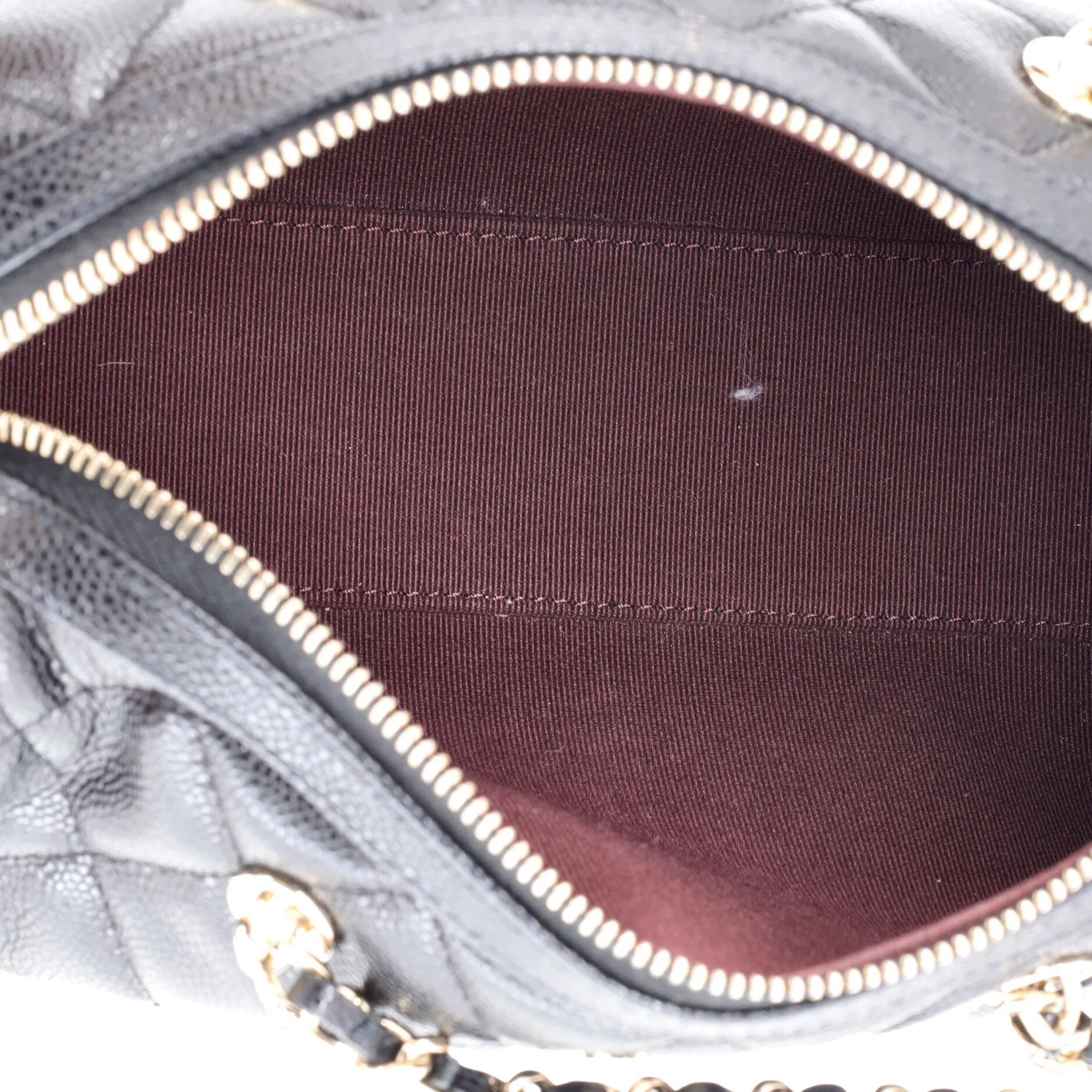 CC Bowling Clutch with Chain Quilted Caviar - Image 5