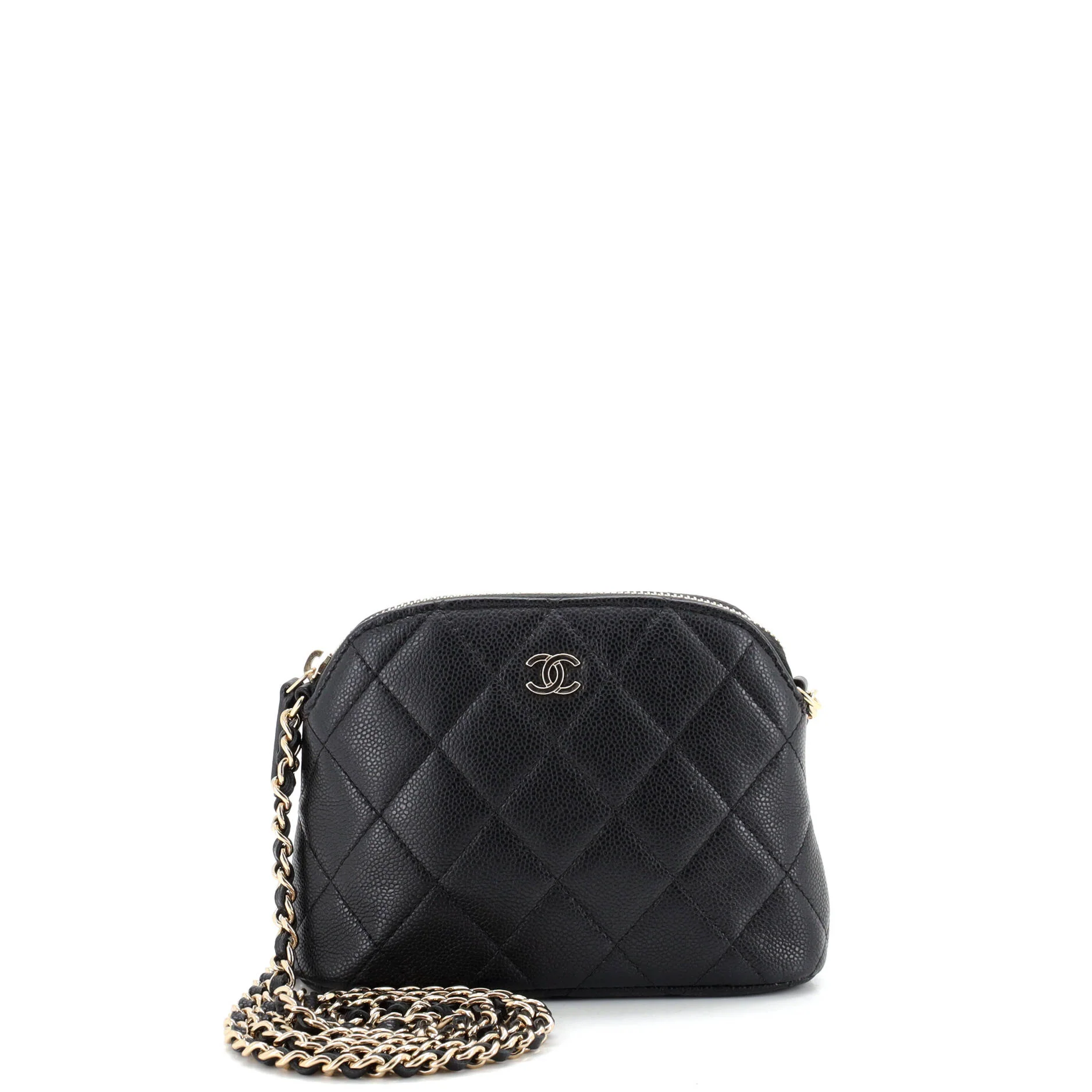 CC Dome Zip Clutch with Chain Quilted Caviar Mini
