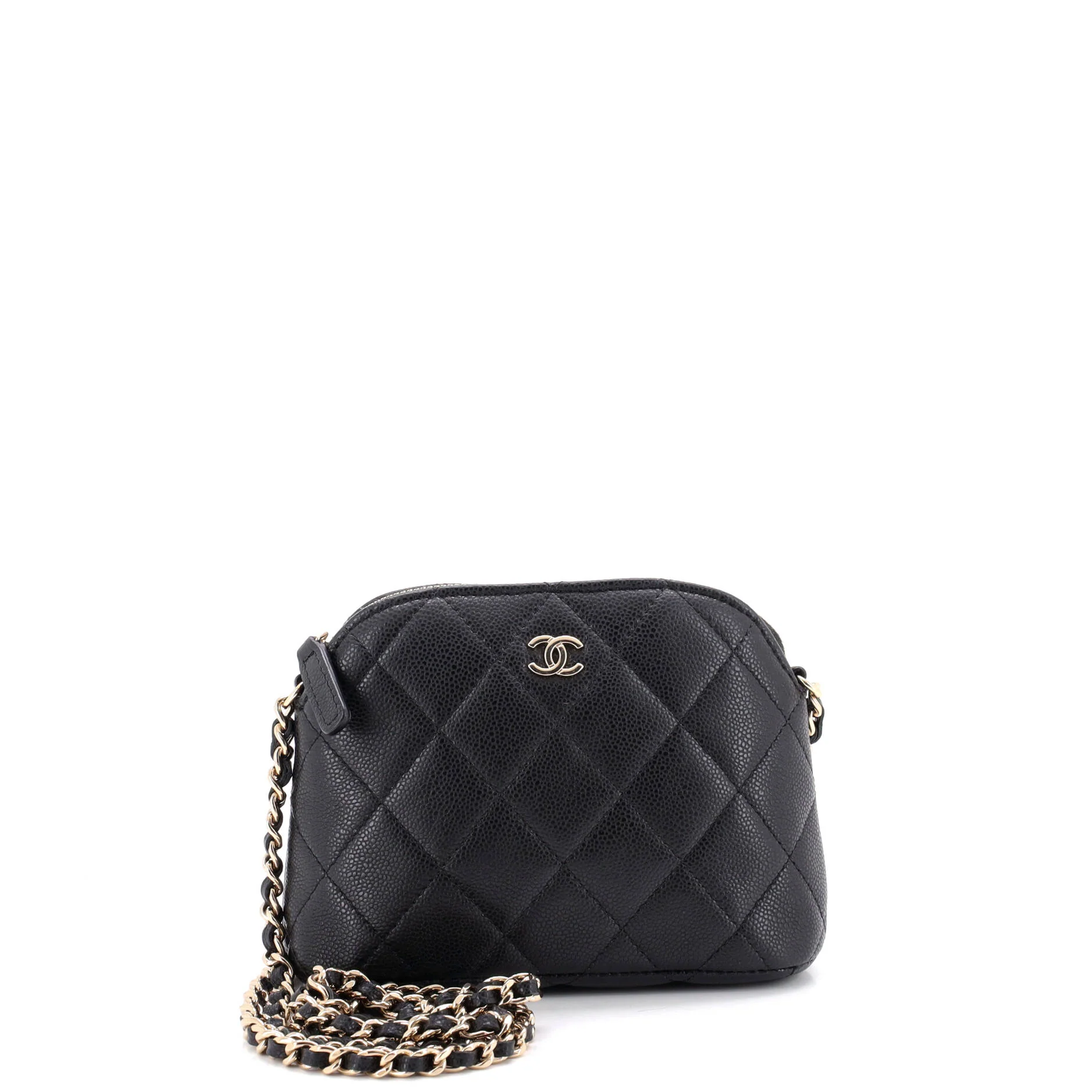 CC Dome Zip Clutch with Chain Quilted Caviar Mini
