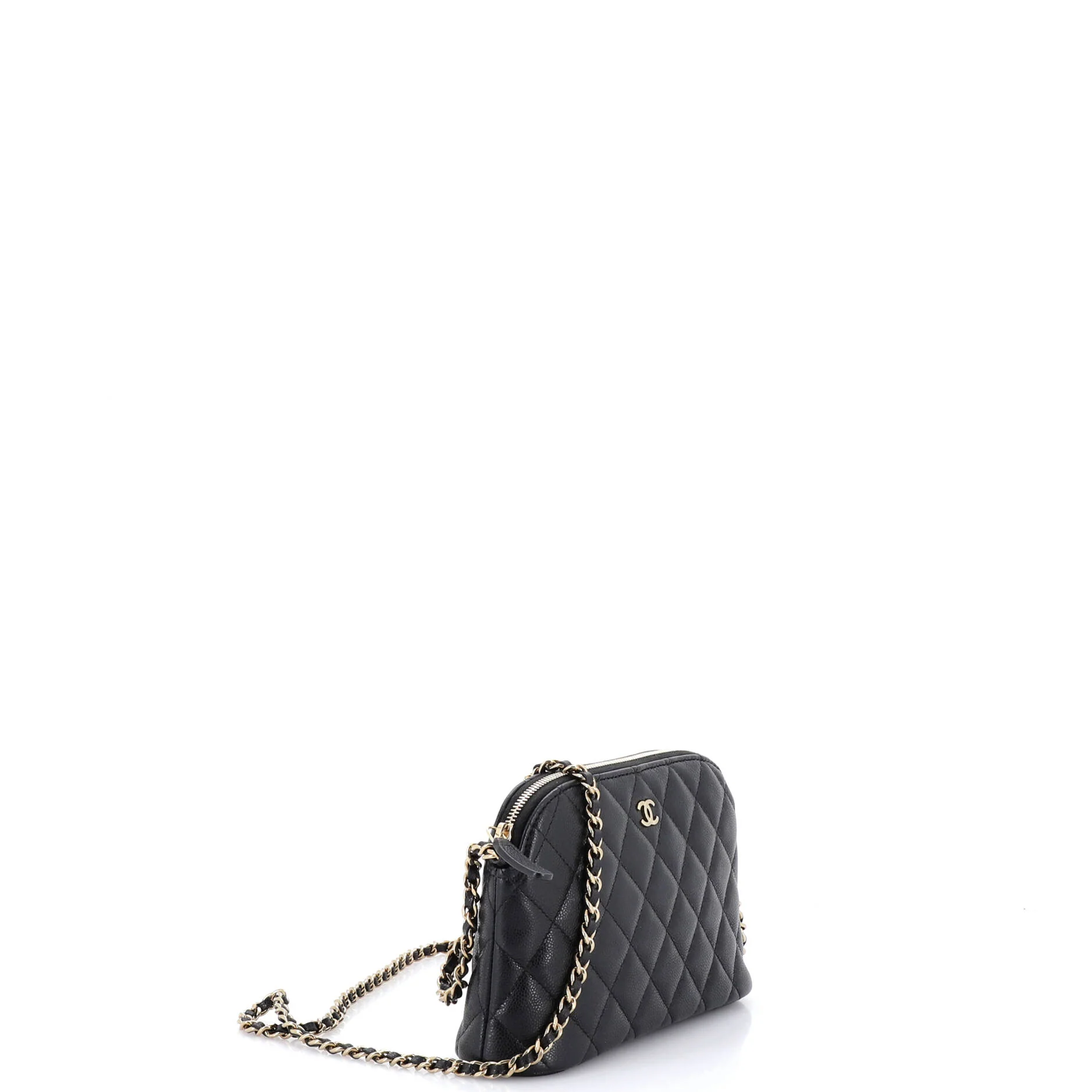 CC Dome Zip Clutch with Chain Quilted Caviar Small - Image 2
