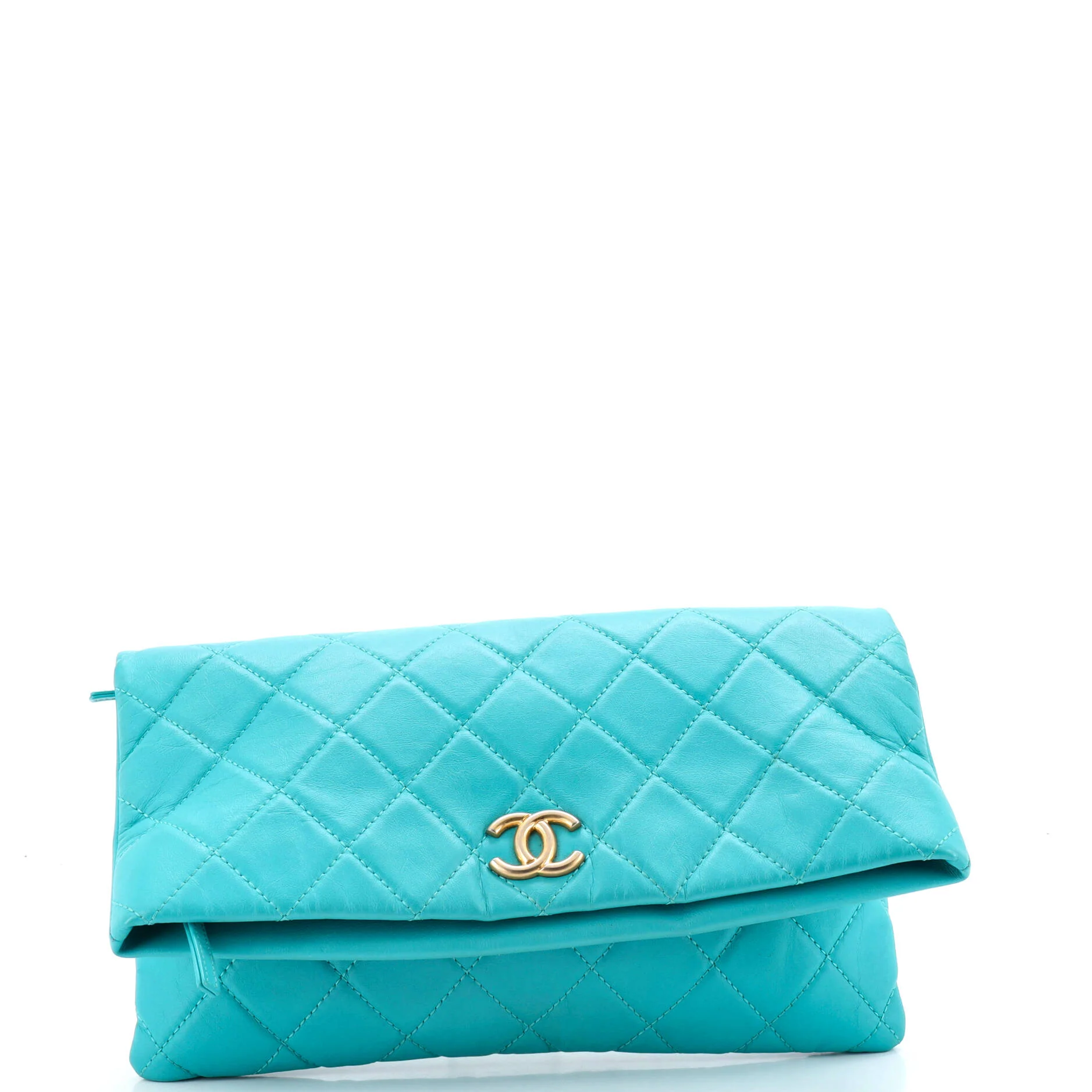 CC Foldover Clutch Quilted Lambskin Large