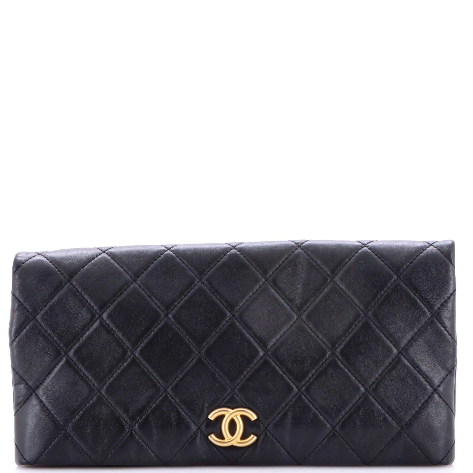 CC Foldover Clutch Quilted Lambskin Large