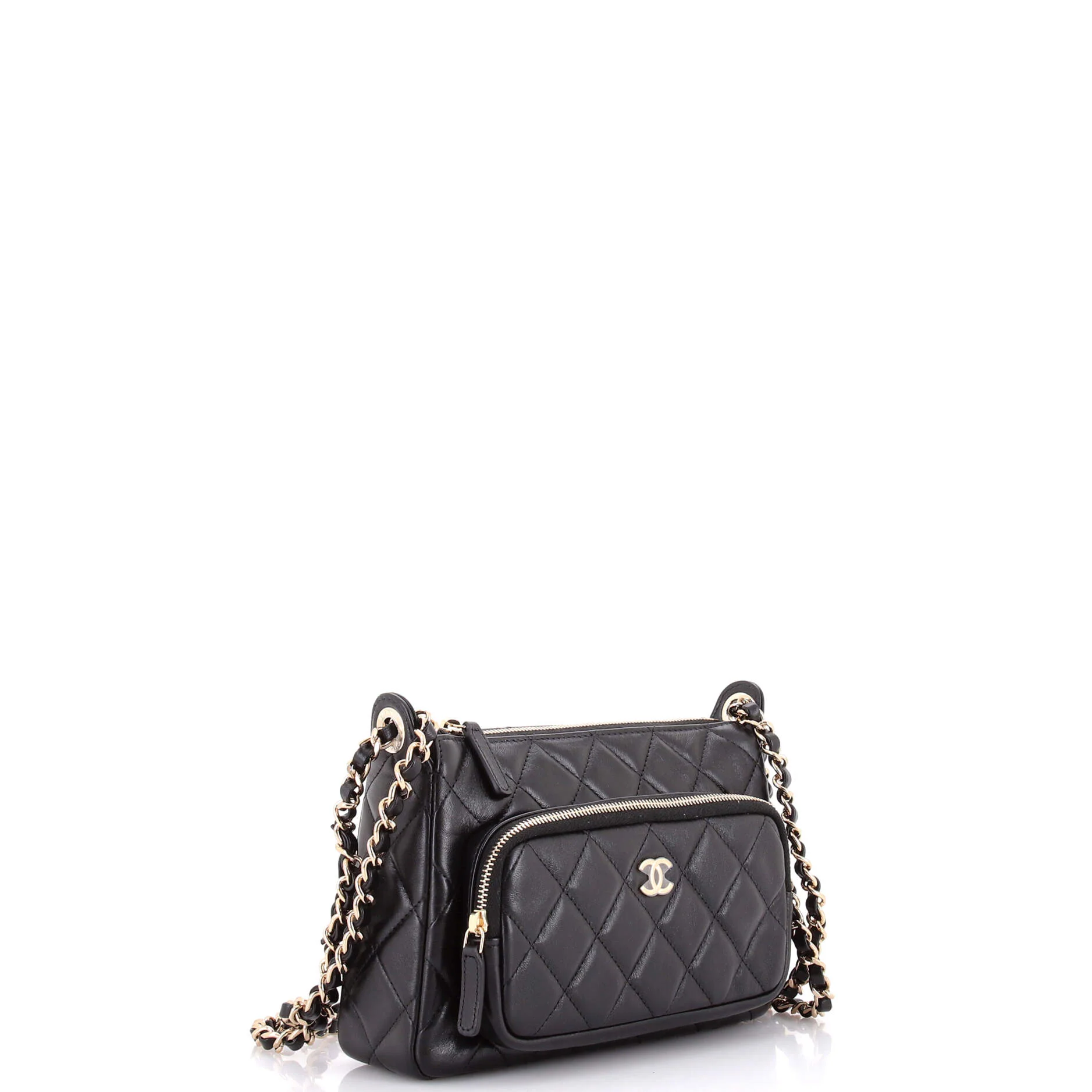 CC Front Pocket Zip Clutch with Chain Quilted Lambskin Large - Image 2