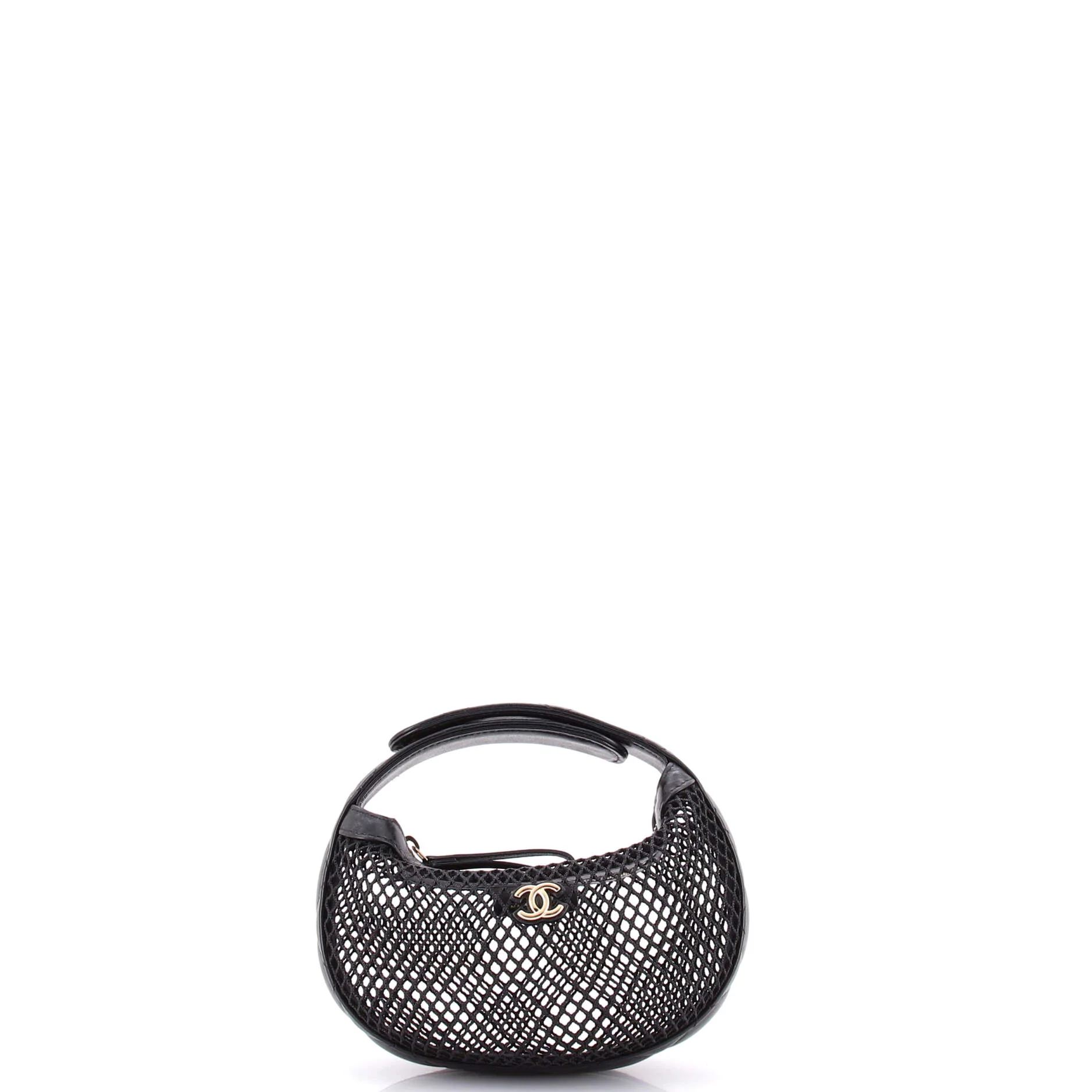 CC Hobo Pouch Bag Mesh with Quilted Leather