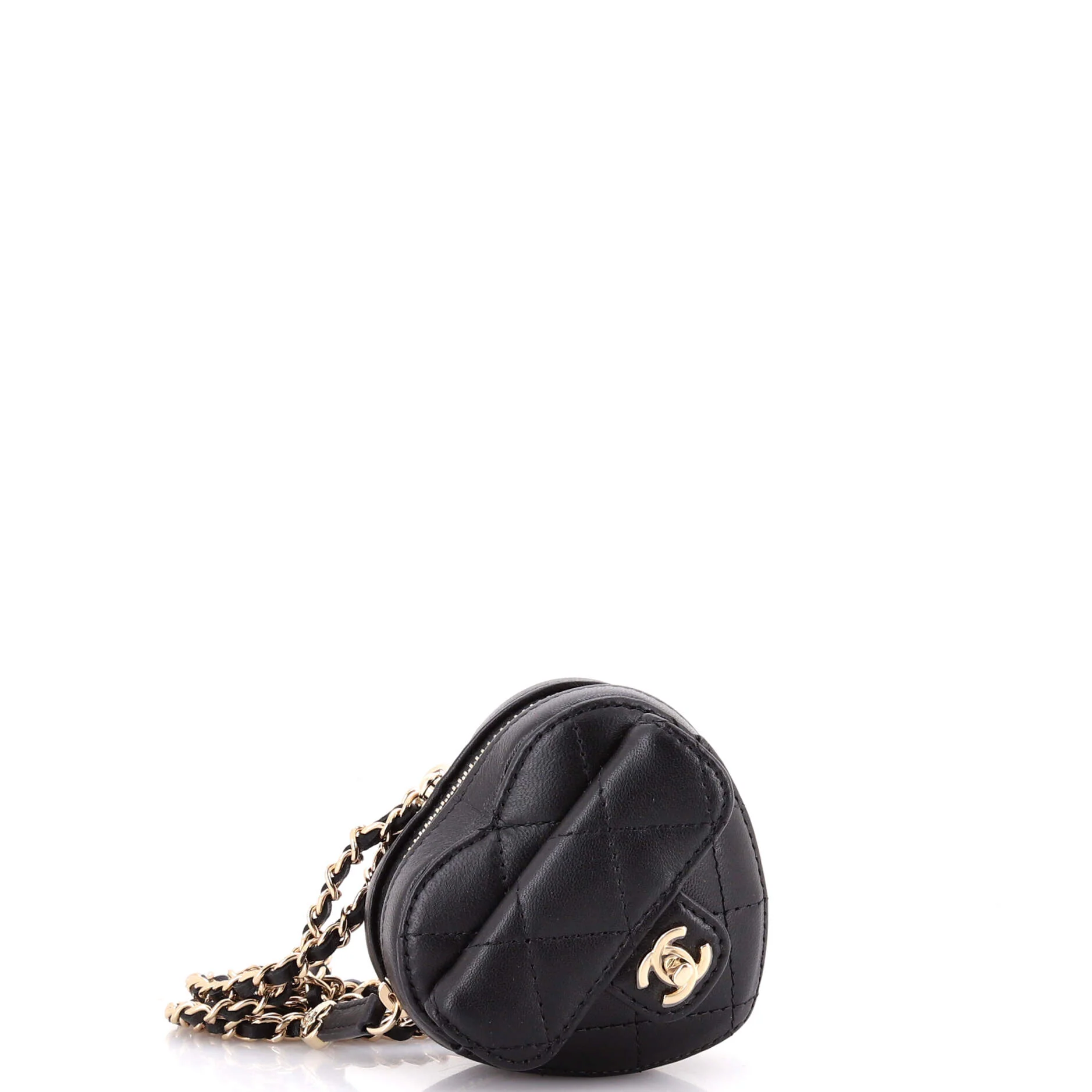 CC in Love Heart Chain Necklace Zip Coin Purse Quilted Lambskin