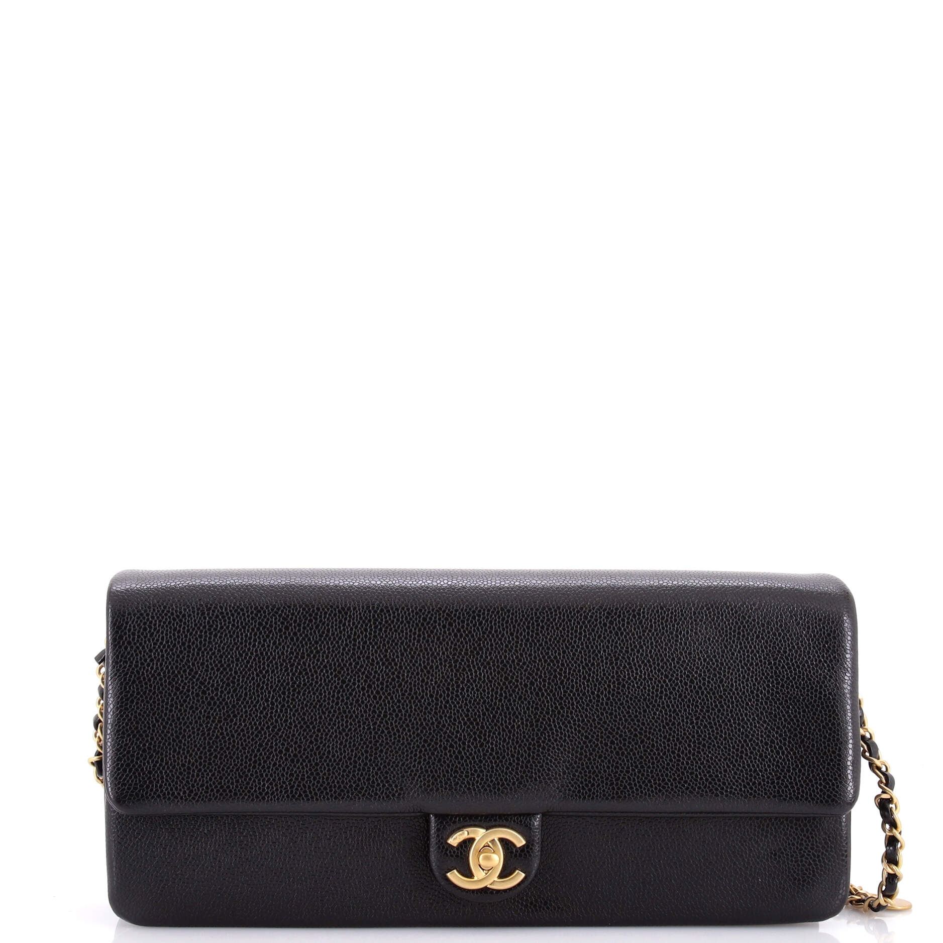 CC Medallion Maxi Chain Clutch Grained Calfskin East West