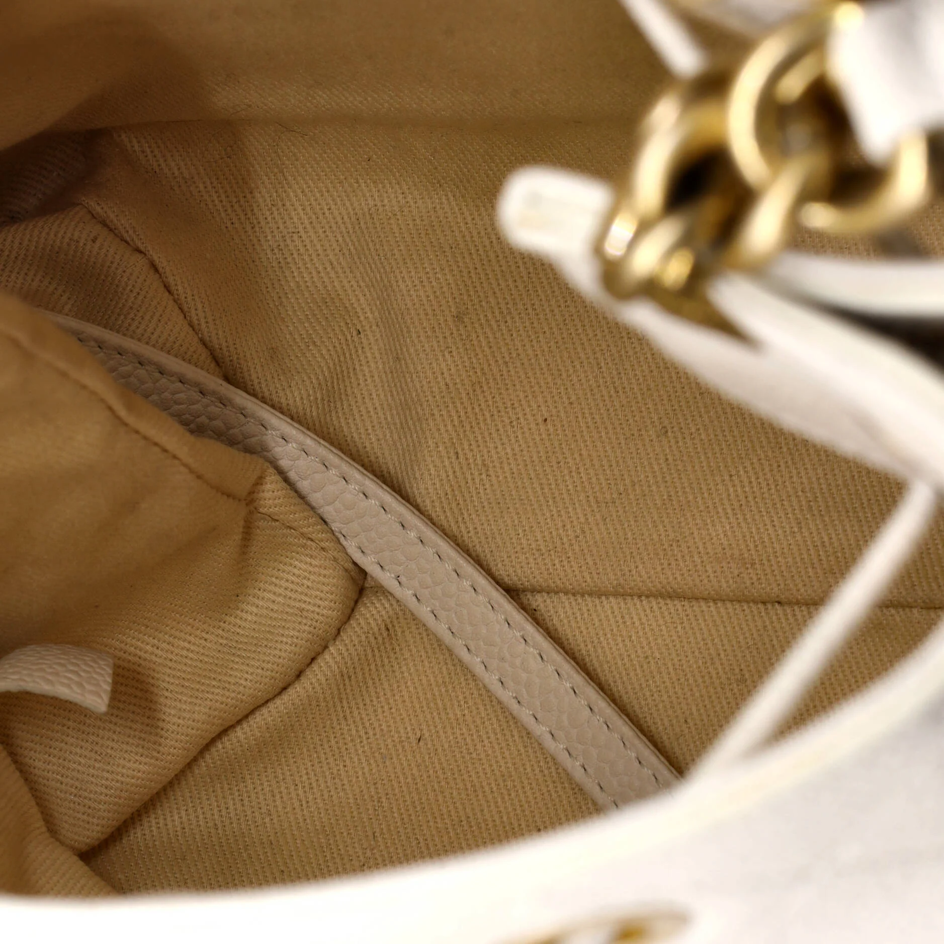 CC Top Handle Chain Drawstring Bucket Bag Quilted Caviar Small - Image 6